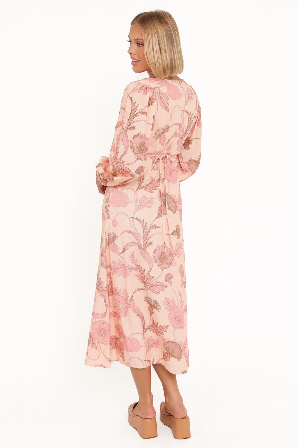 Robe mi-longue Kolby à manches longues - Imprimé floral rose