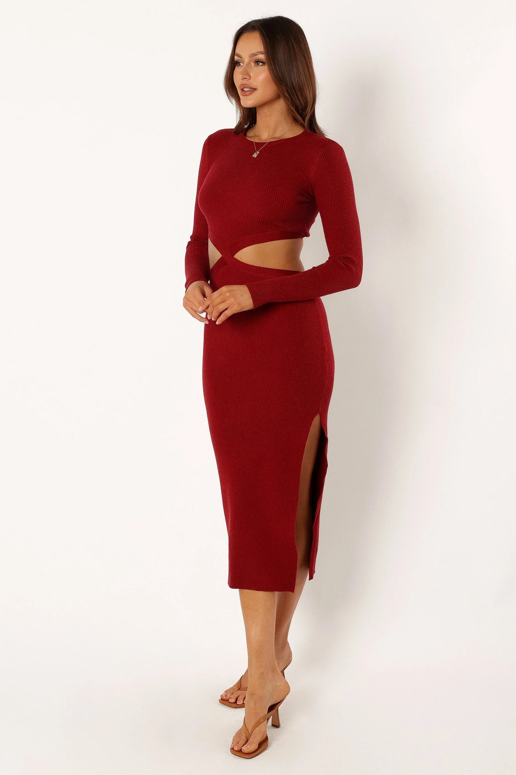 Robe midi manches longues Jonah - Dahlia rouge
