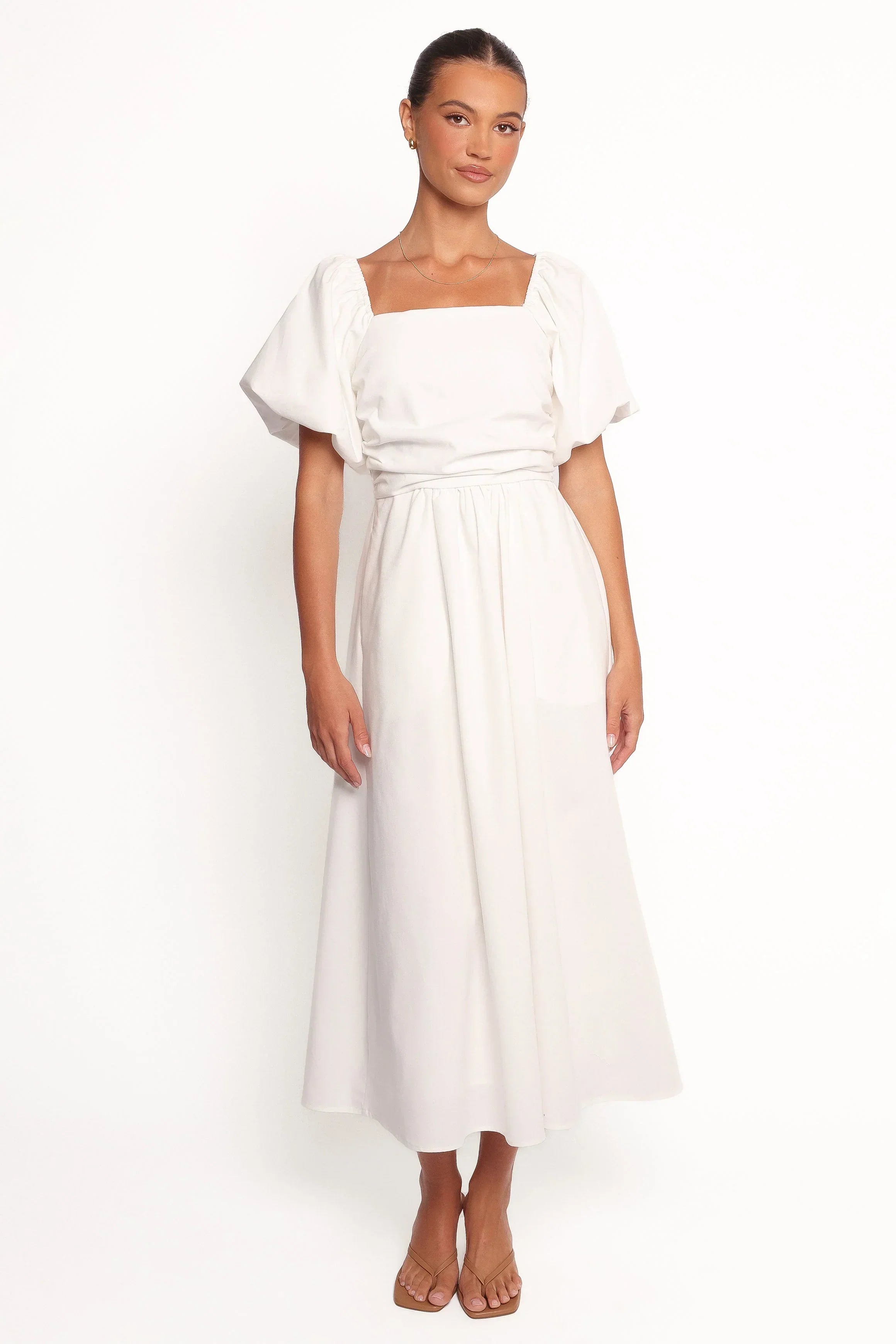 Robe midi Clo à manches bouffantes - Blanc