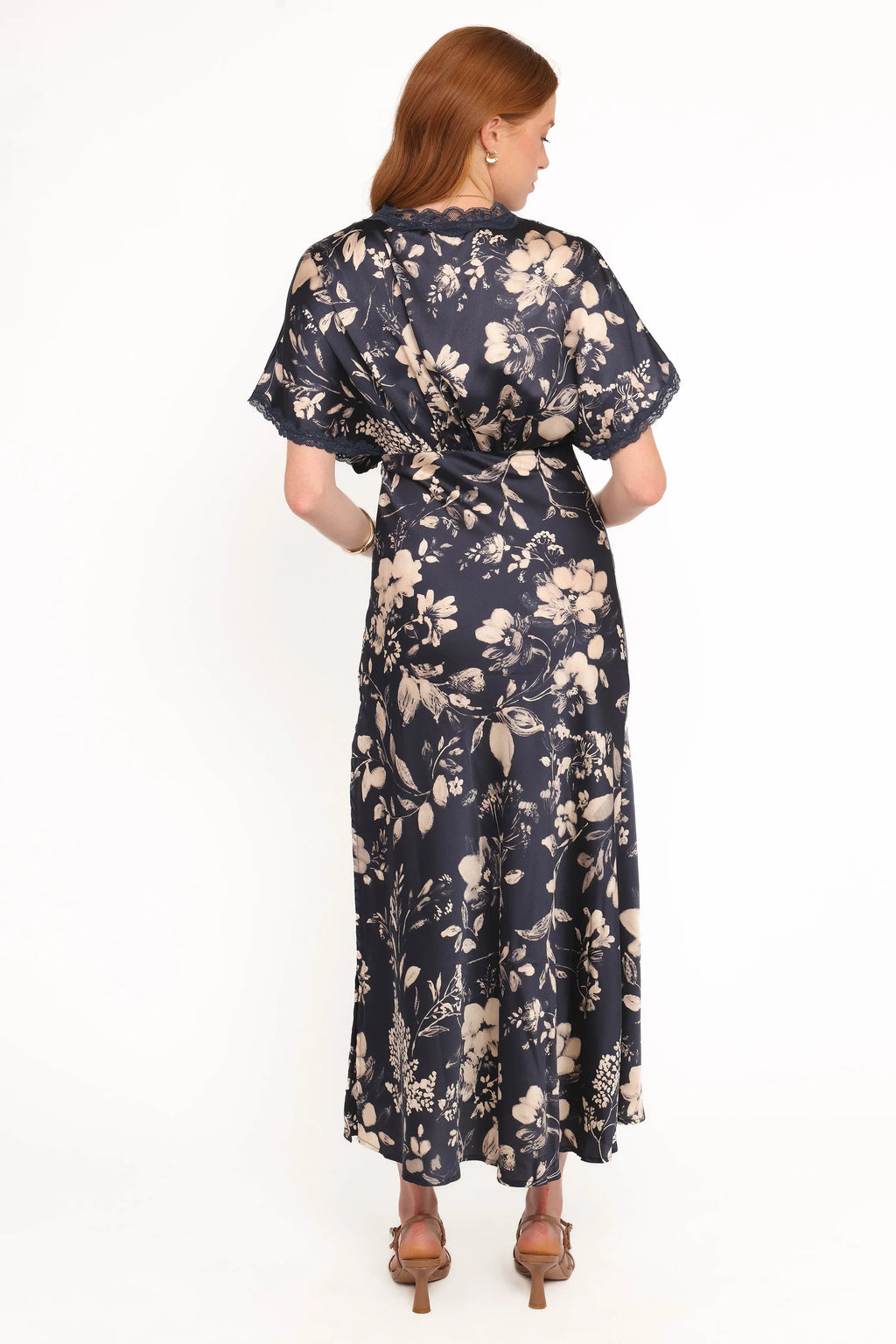 Robe midi Laurent - Imprimé floral marine et crème