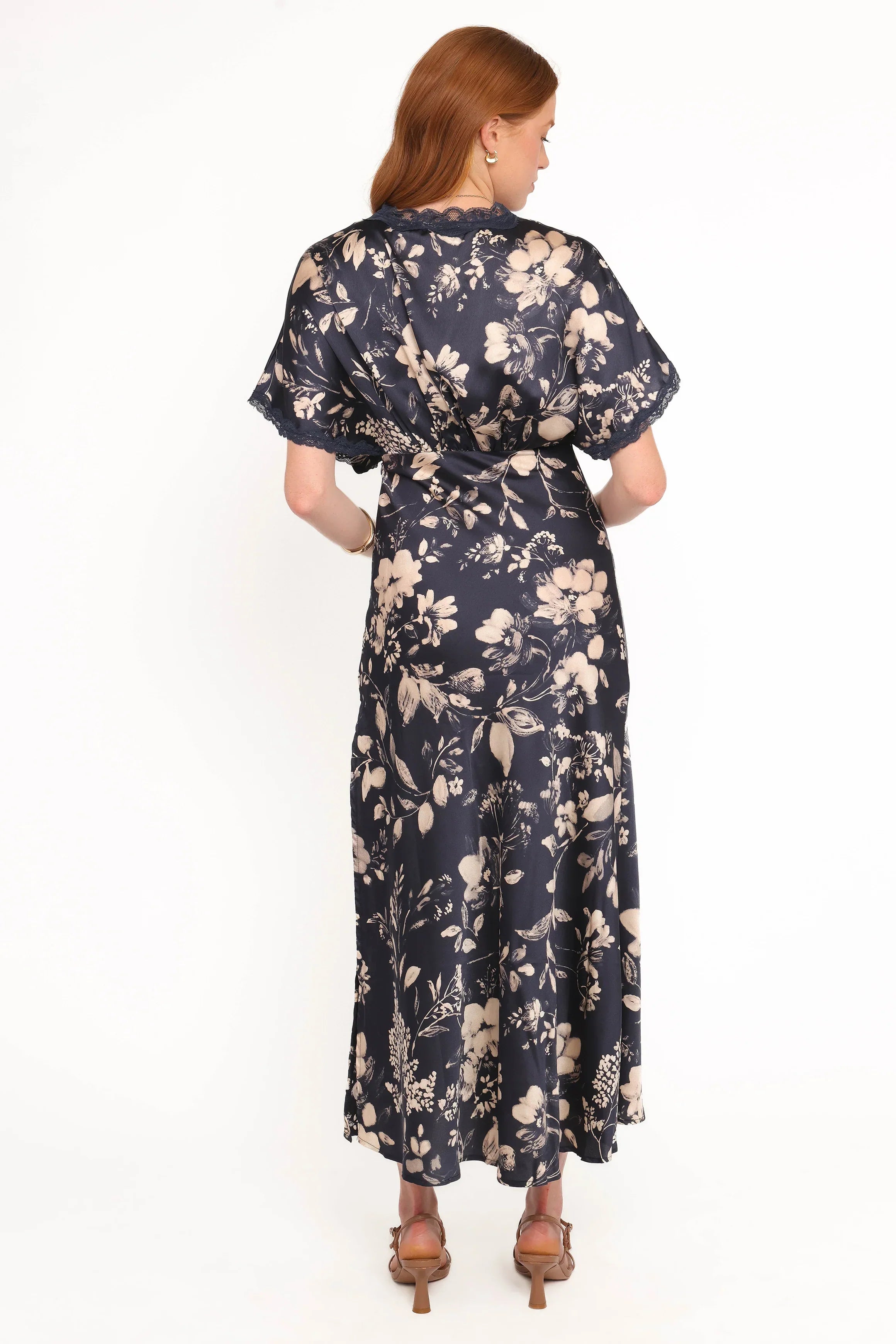 Robe midi Laurent - Imprimé floral marine et crème