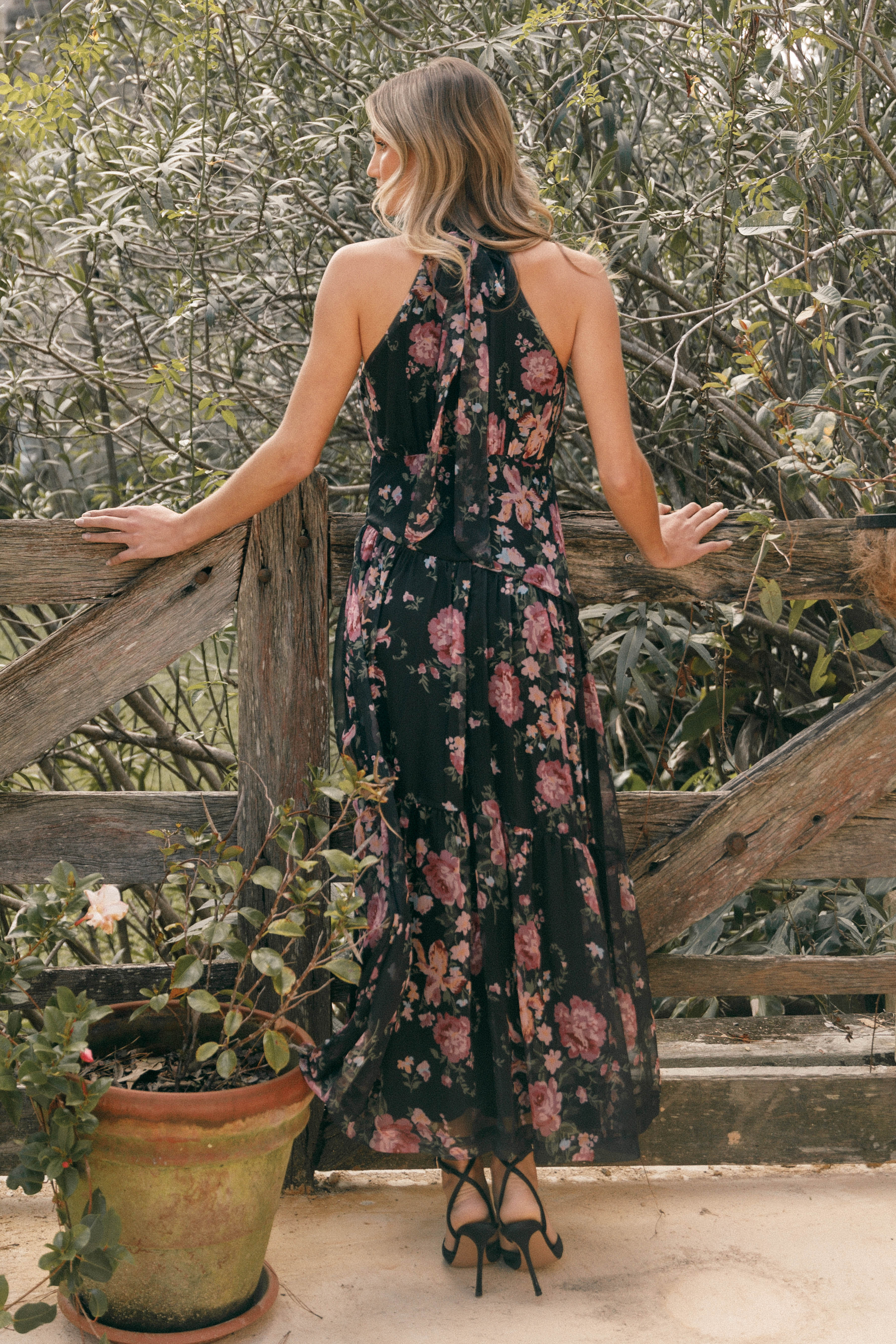 Robe longue Eden - Imprimé floral noir