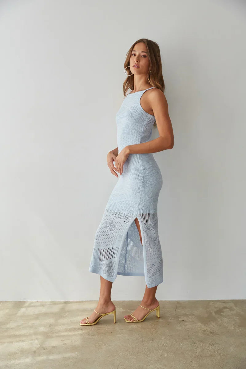 Robe midi en maille ajourée à col montant Keilani