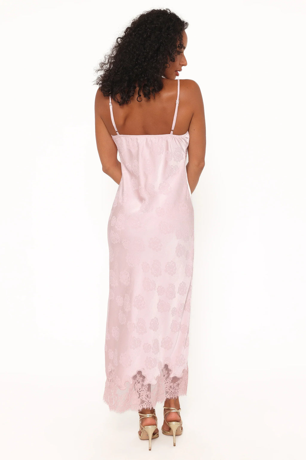 Robe longue en dentelle Melita - Rose
