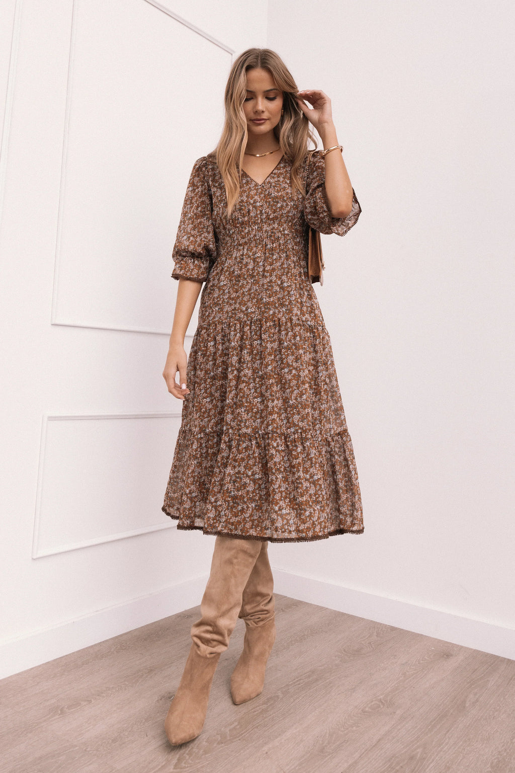 Robe mi-longue Simone - Camel