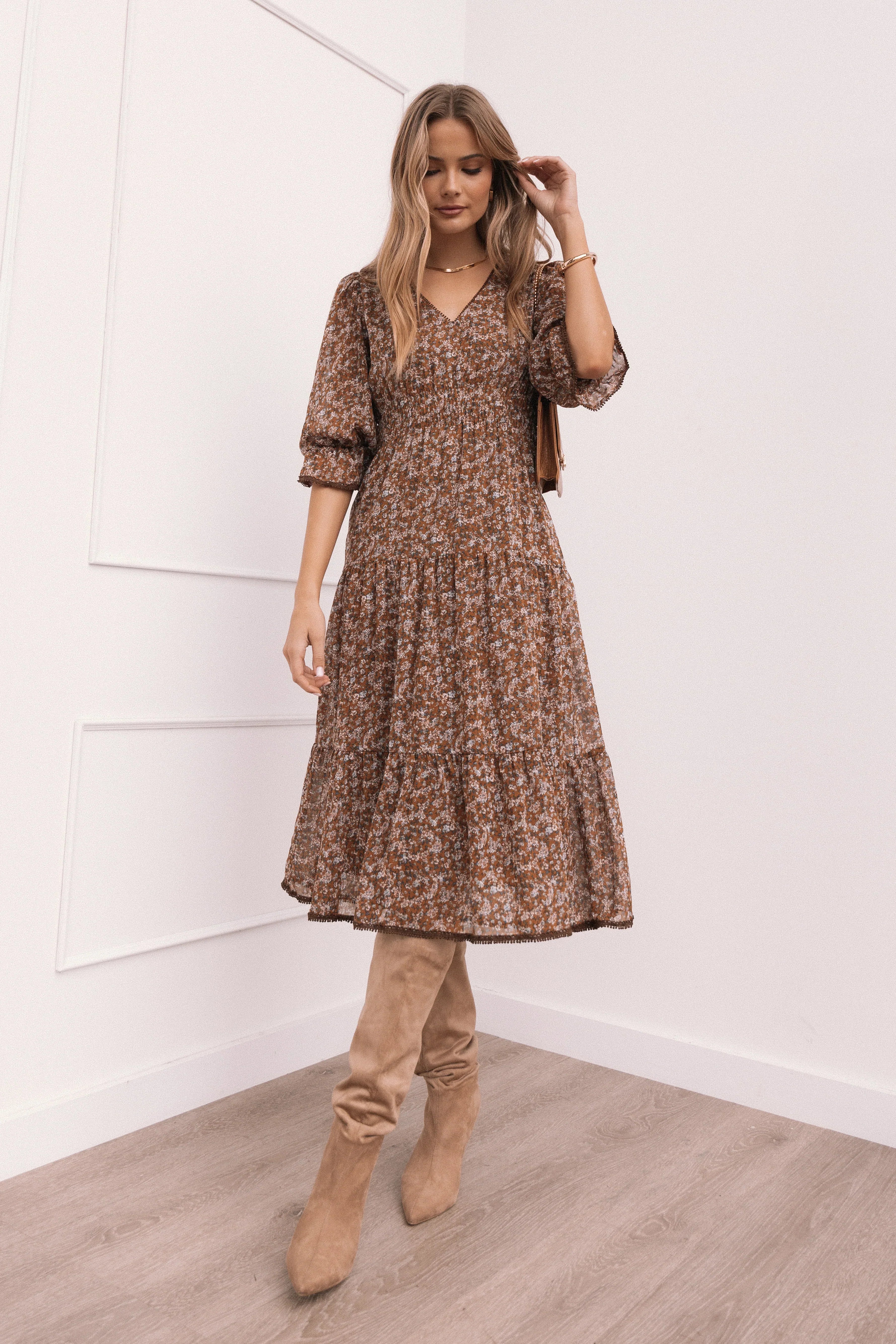 Robe mi-longue Simone - Camel