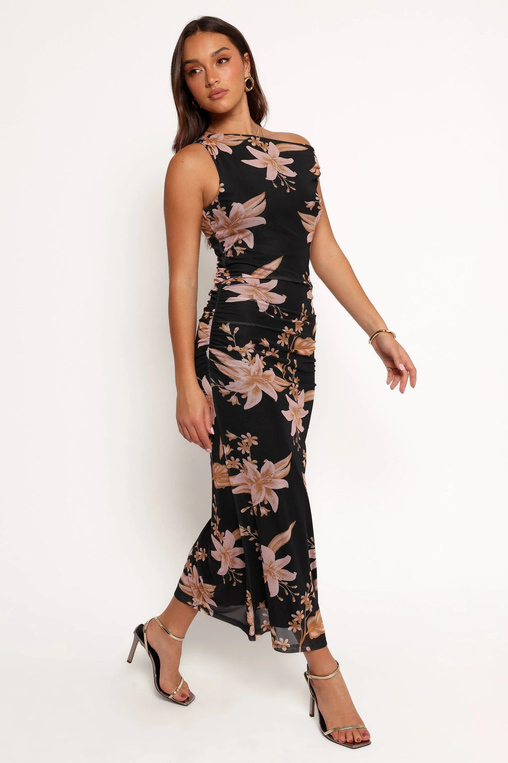 Robe longue Arabelle épaules dénudées - Noir Pêche