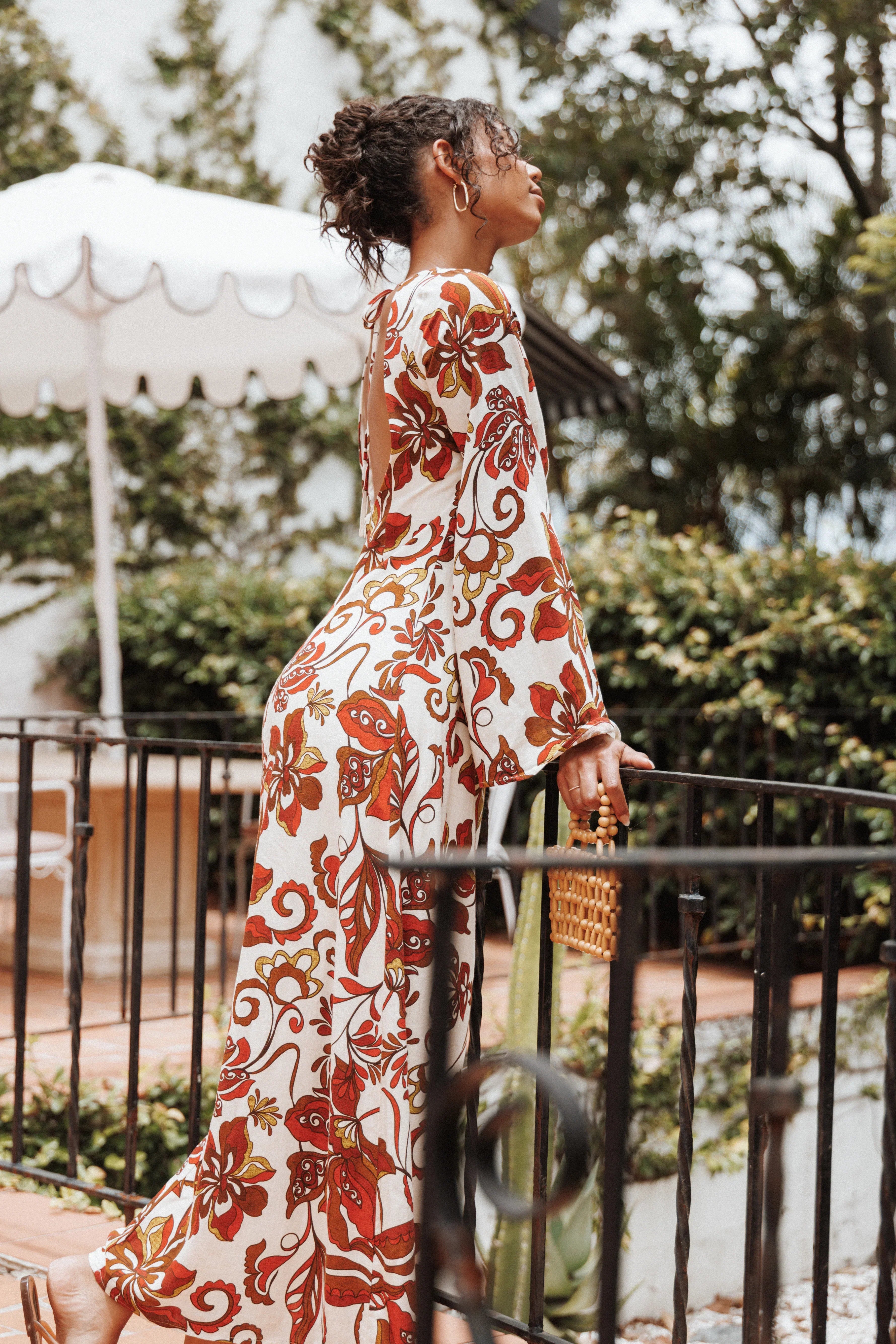Robe longue Inala – Fleurie marron