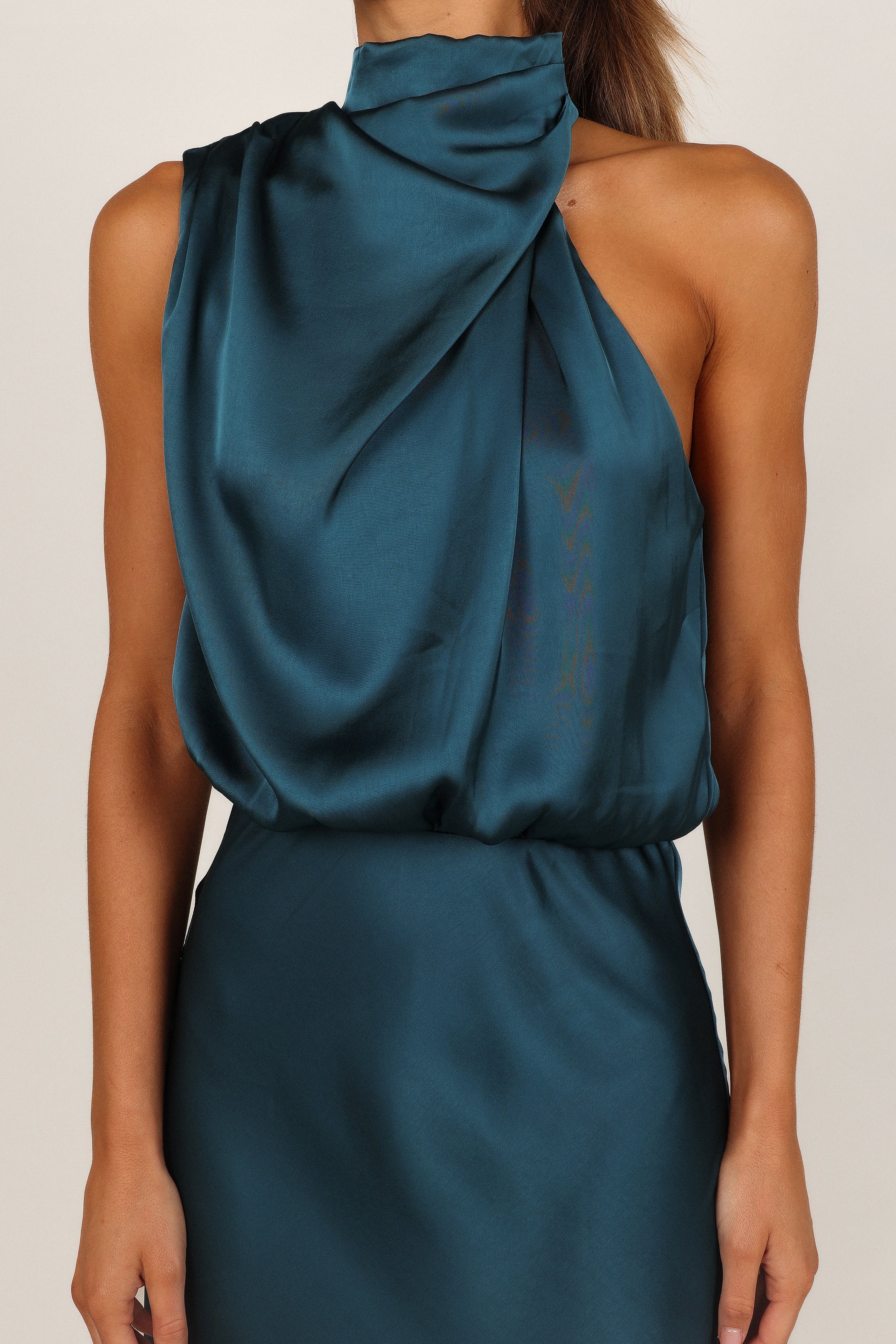 Robe midi Anabelle à encolure américaine - Bleu sarcelle