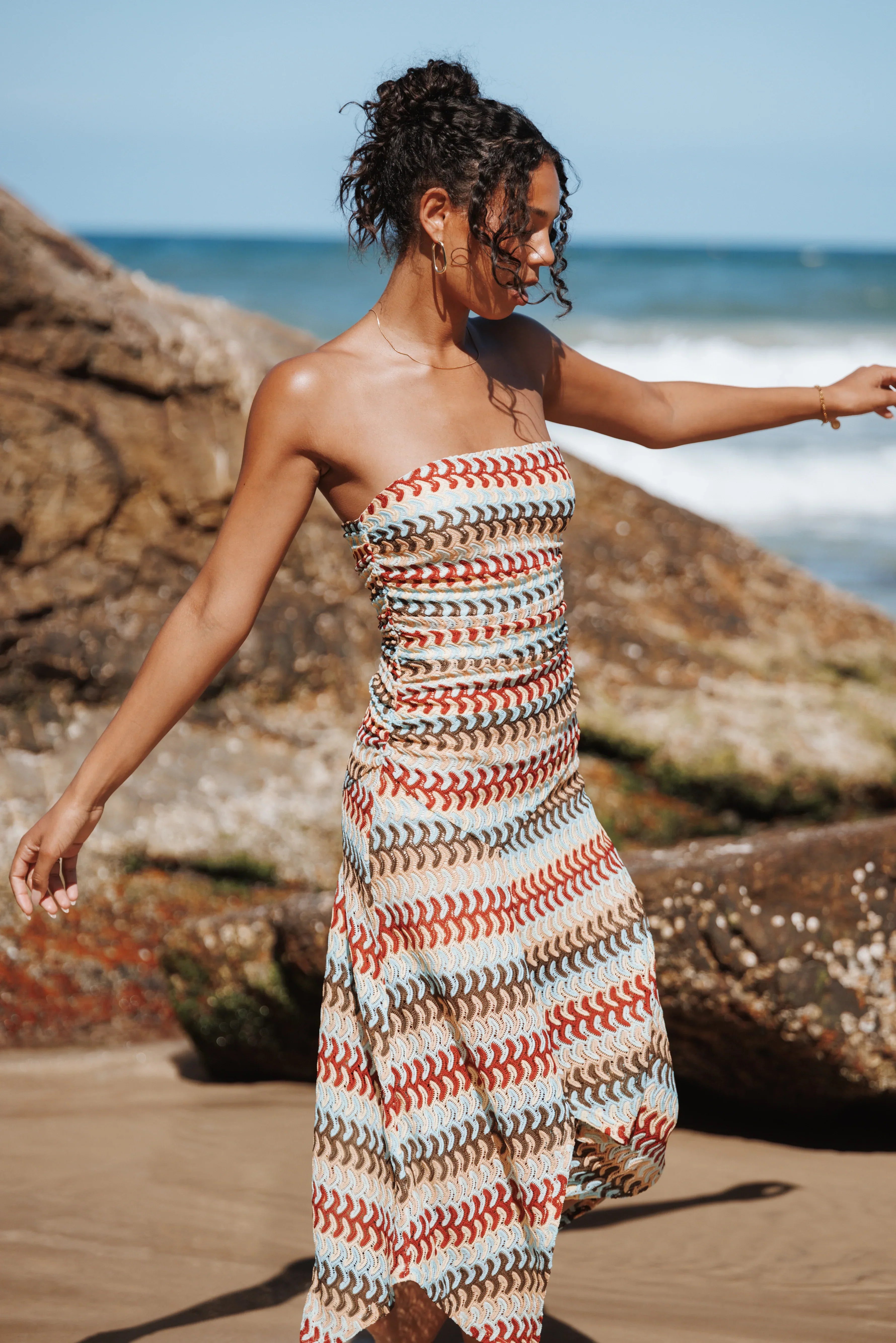 Robe midi Navia - Rayures multicolores