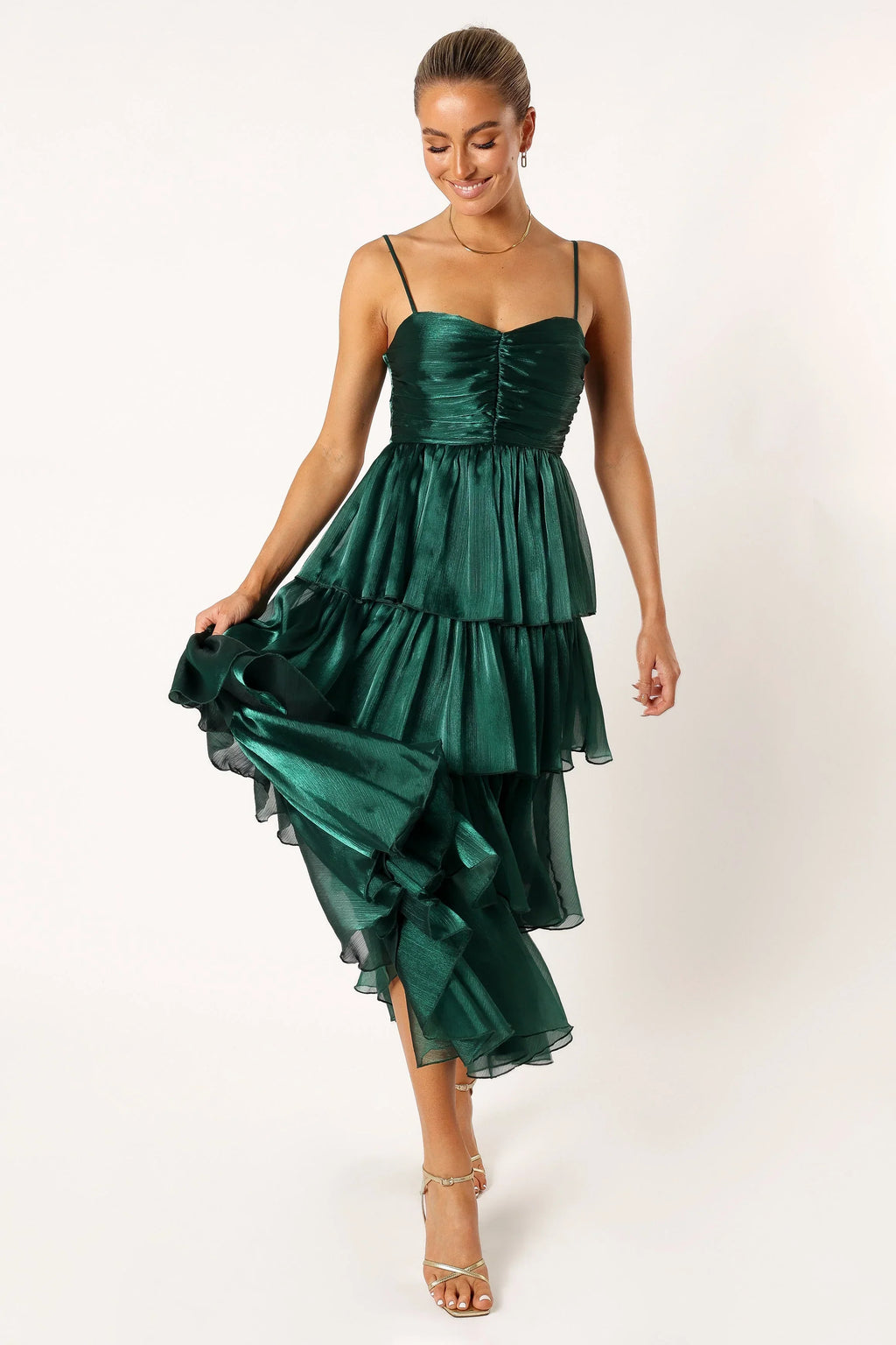 Robe longue étagée Jace - Émeraude chatoyante