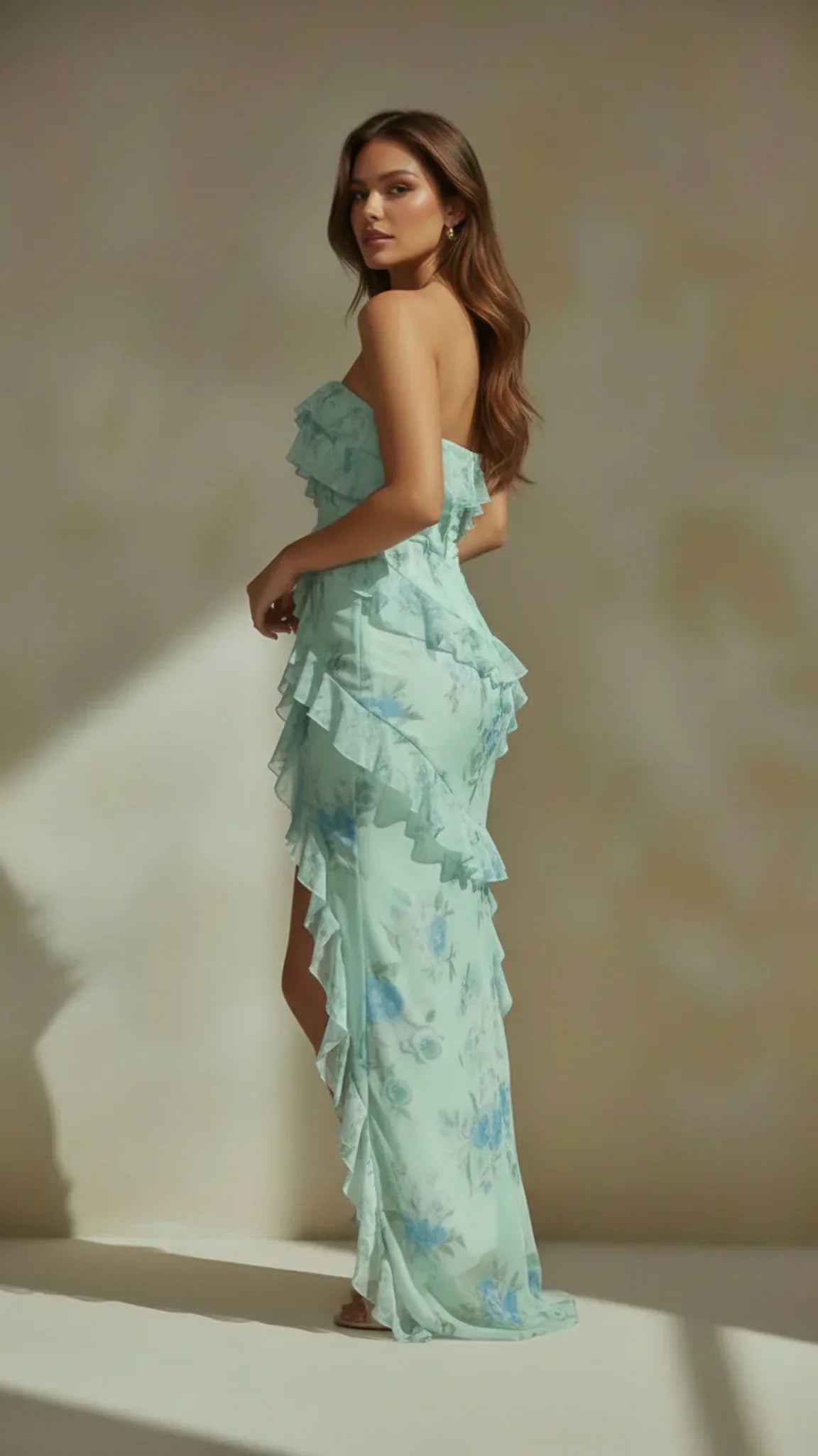 Elara Strapless Ruffle Maxi Dress