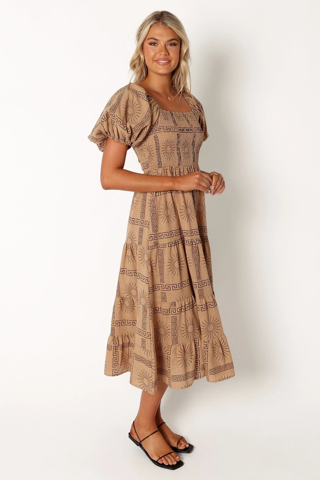 Robe midi Soliel à manches bouffantes - Noir havane