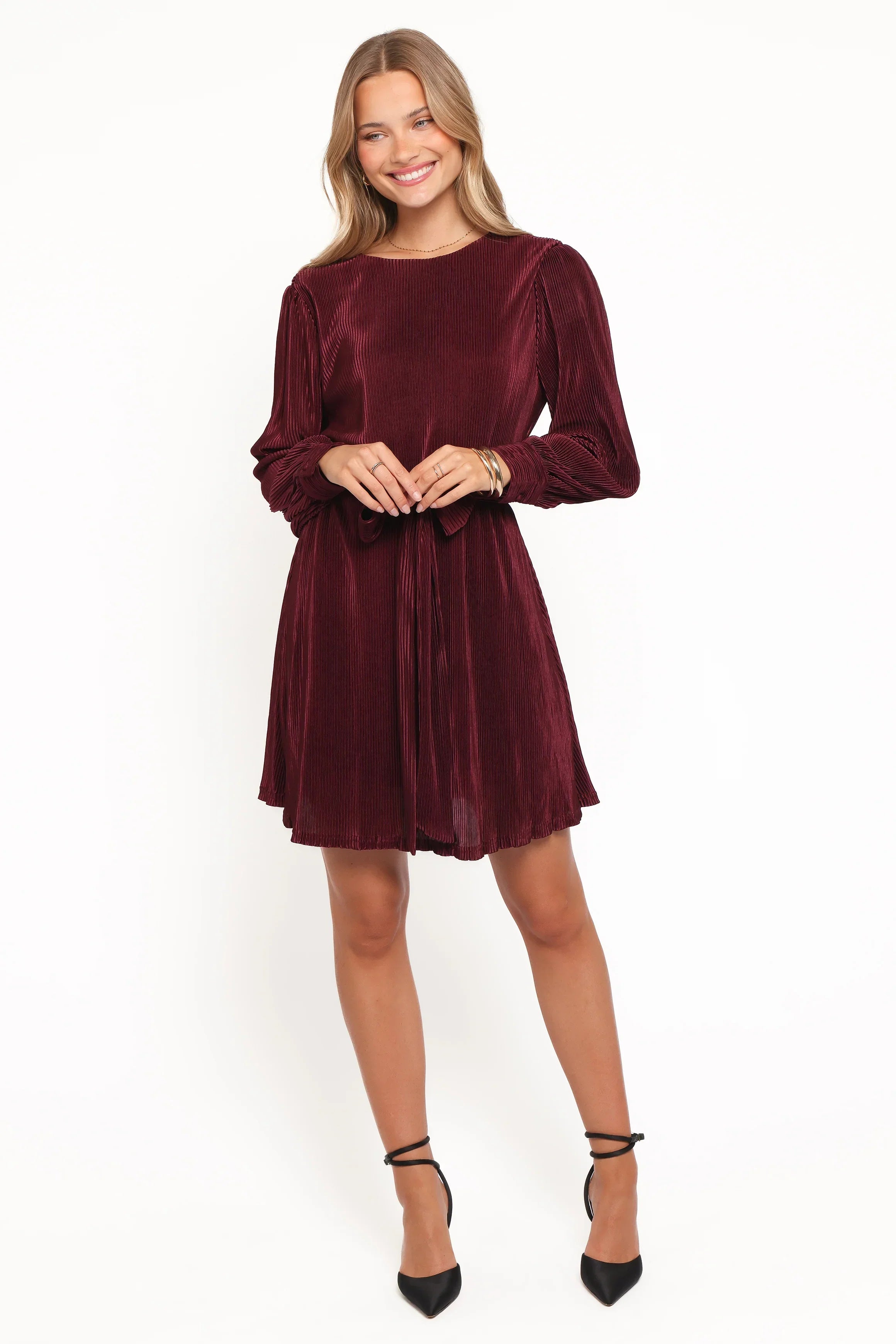 Robe plissée courte Joy - Bourgogne