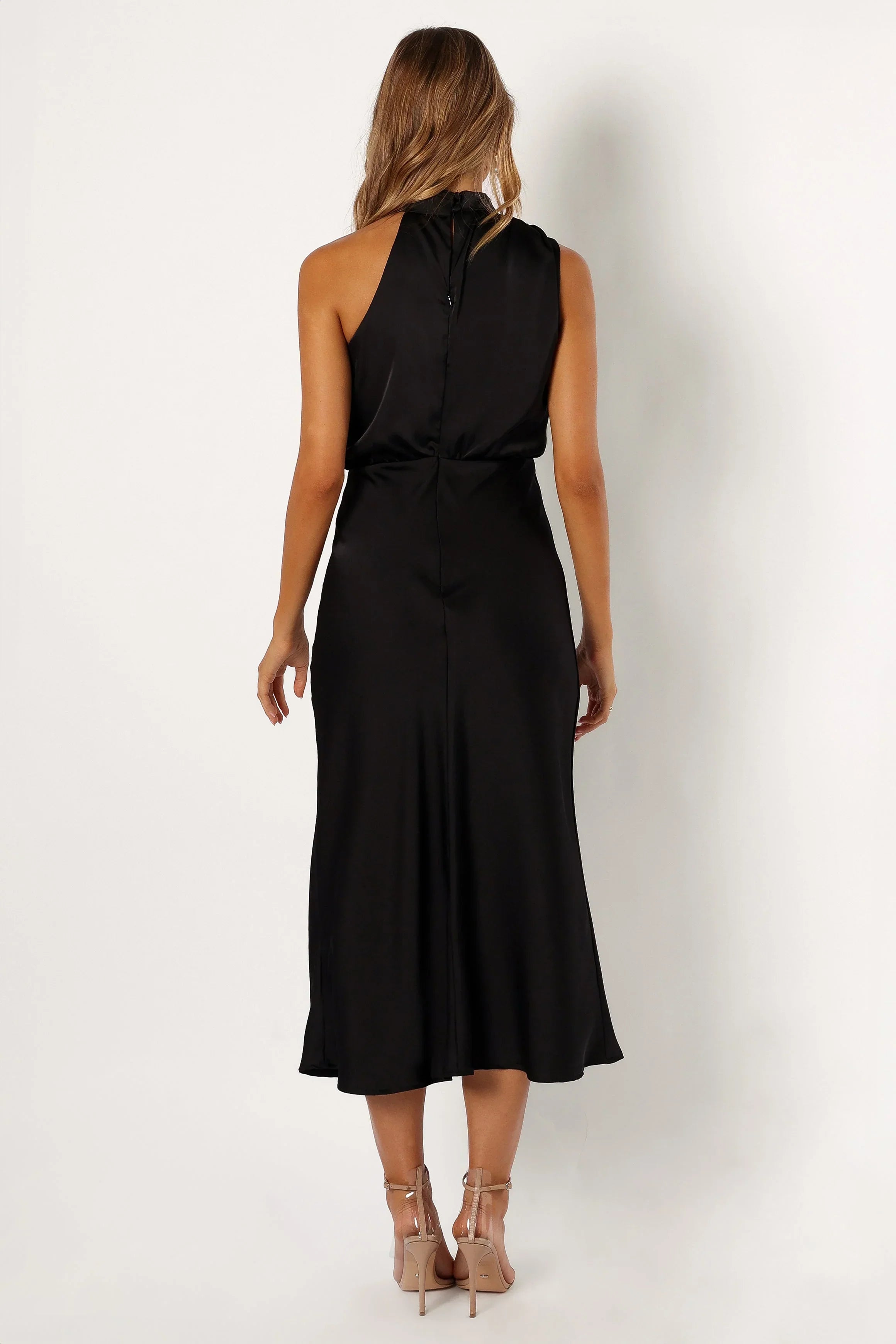 Robe midi Anabelle à col montant - Noir