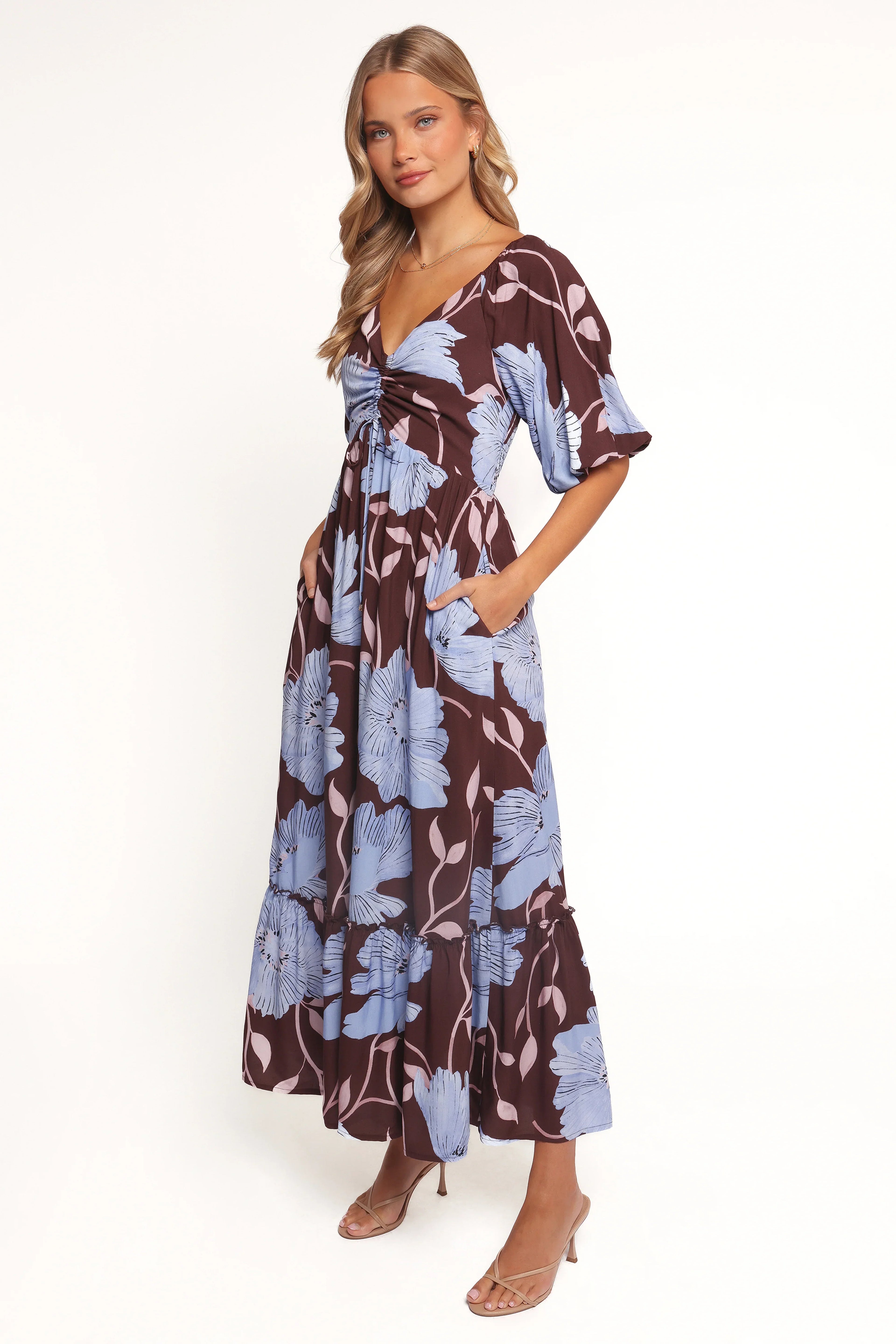 Robe longue Annabella - Coquelicots bleus