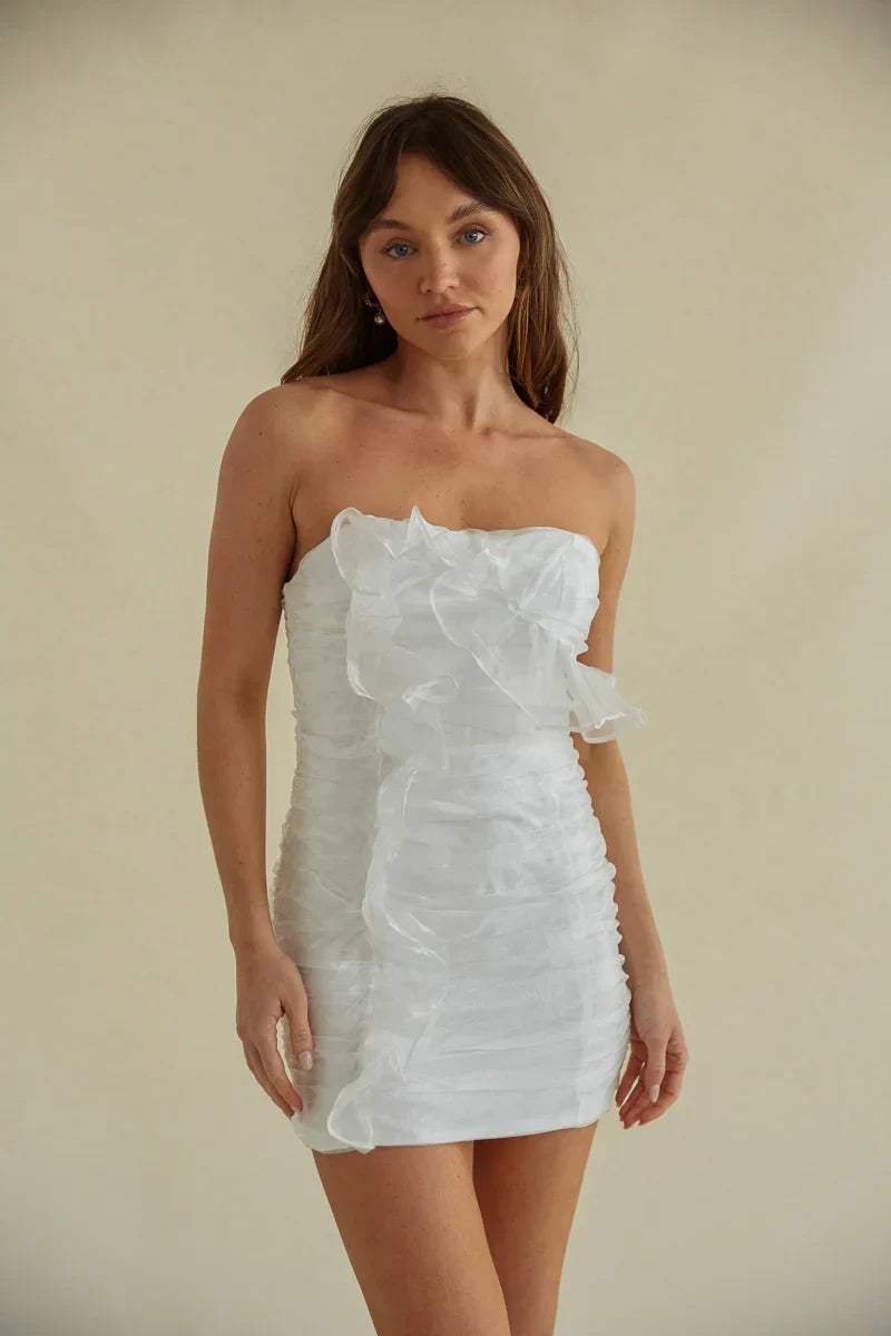 Mini-robe moulante en organza froncé Sam