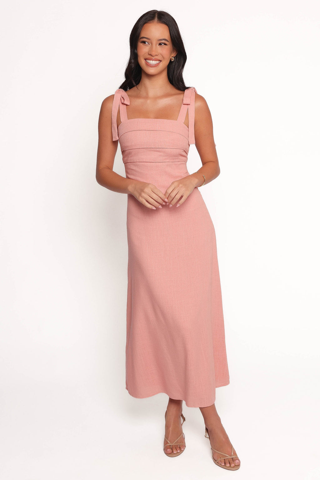 Robe midi à nouer sur les épaules Patterson - Rose poudré