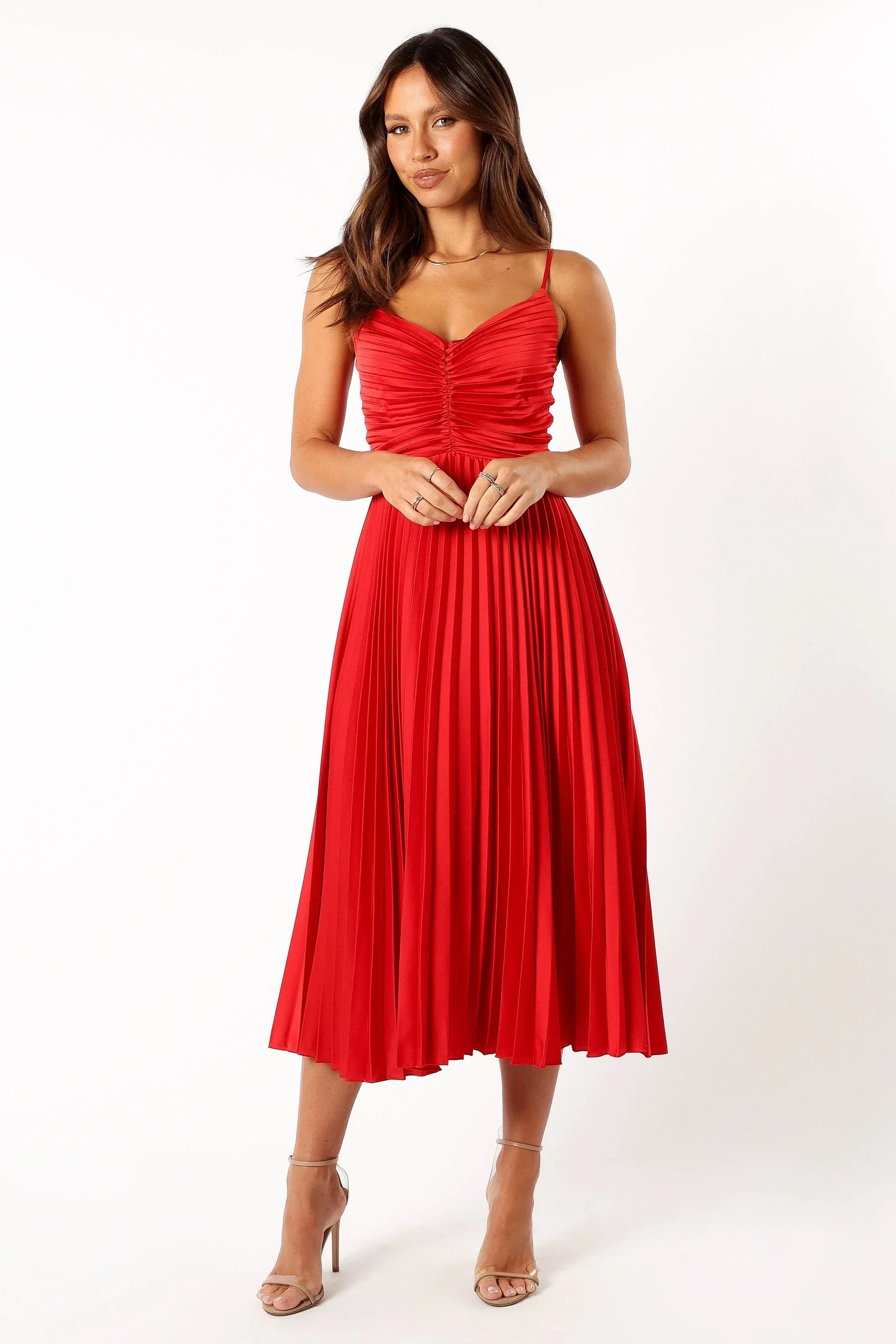 Robe midi plissée Naira - Rouge
