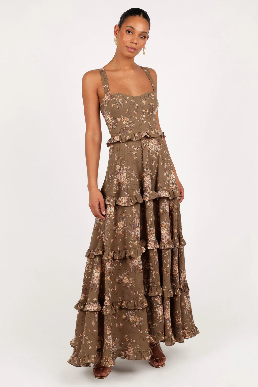 Robe longue à volants Lillee - Imprimé olive