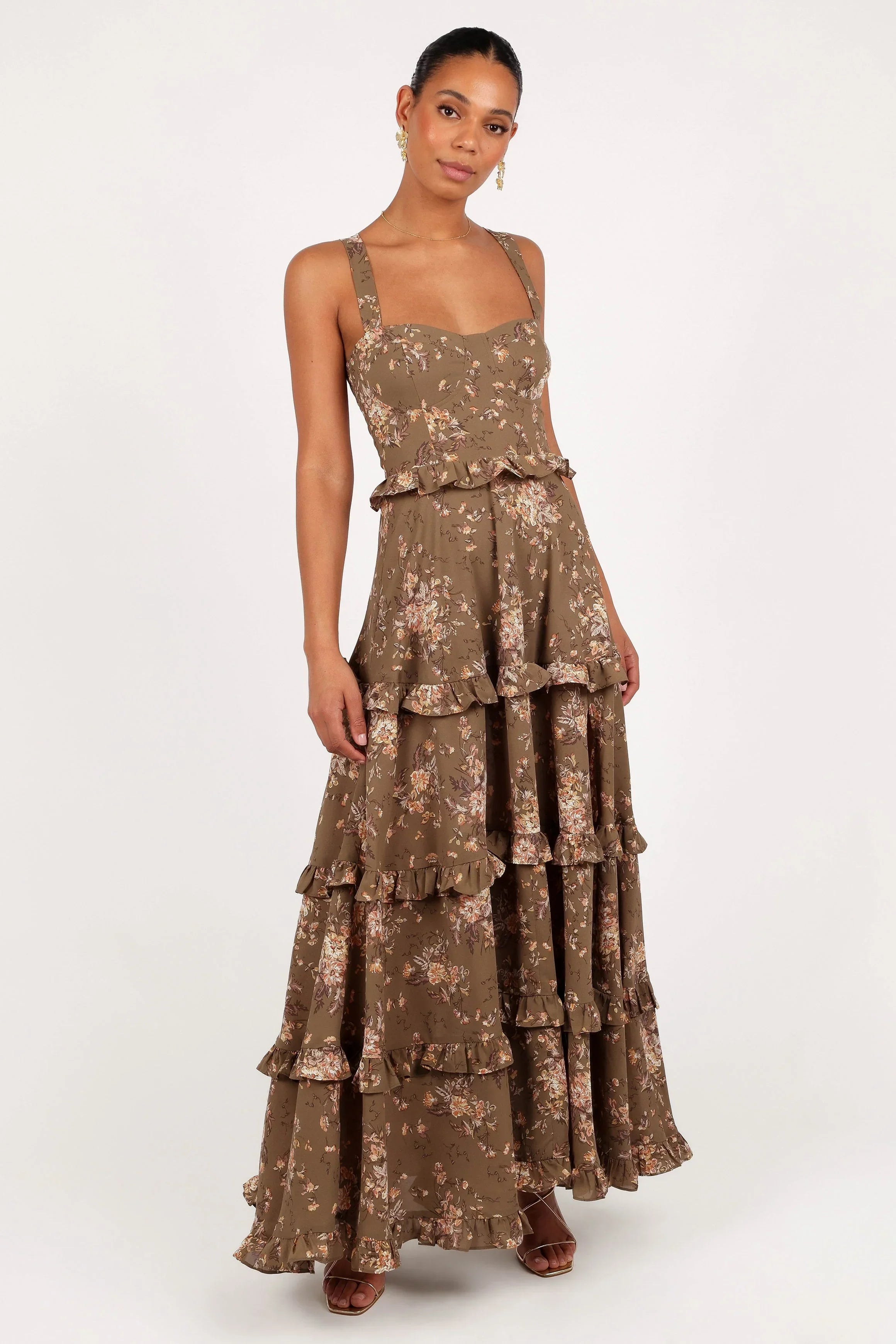 Robe longue à volants Lillee - Imprimé olive