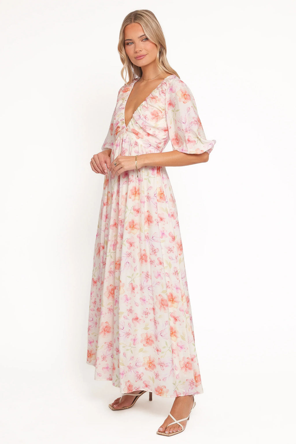 Robe longue Andara – Imprimé floral blanc