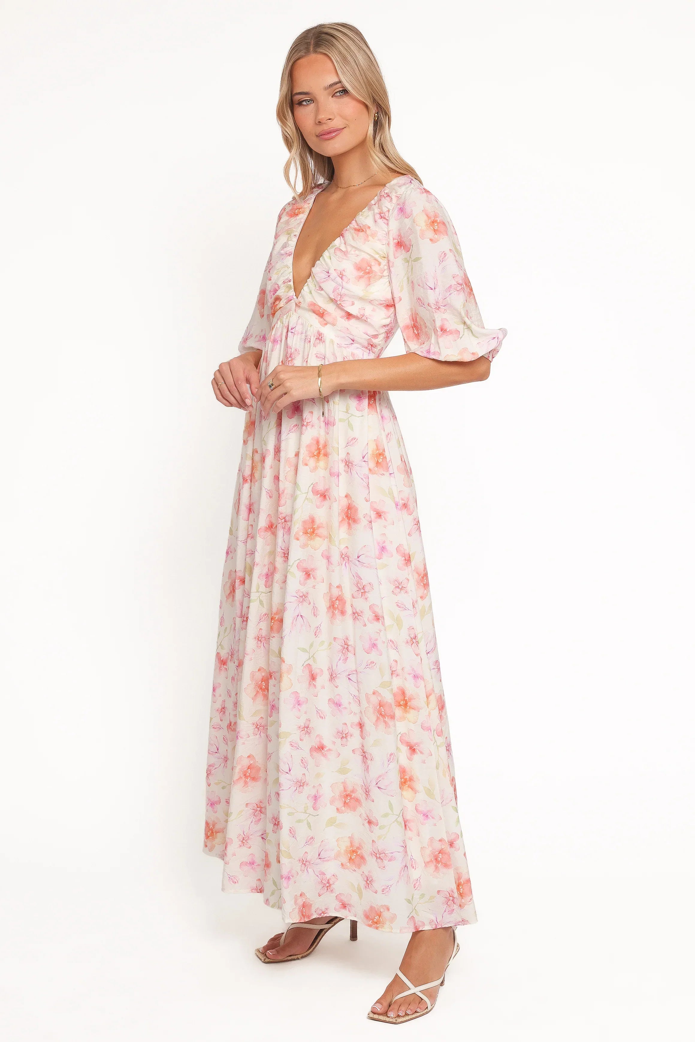 Robe longue Andara – Imprimé floral blanc