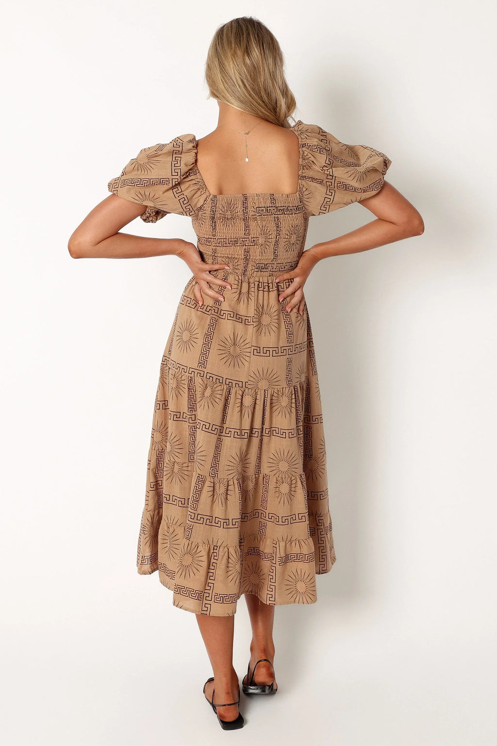 Robe midi Soliel à manches bouffantes - Noir havane