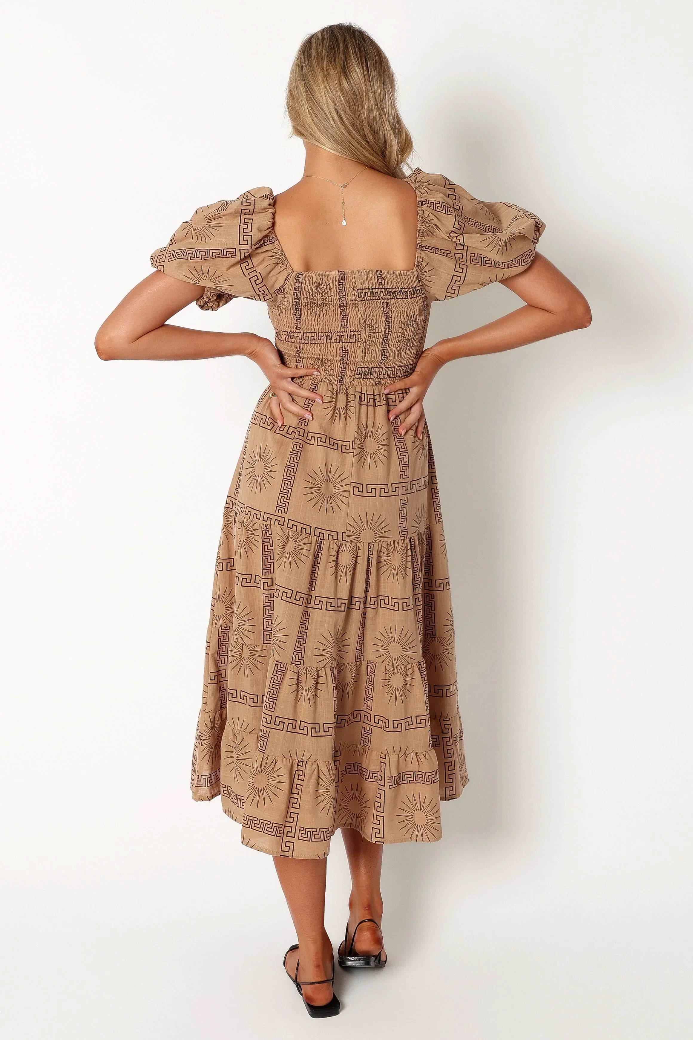 Robe midi Soliel à manches bouffantes - Noir havane