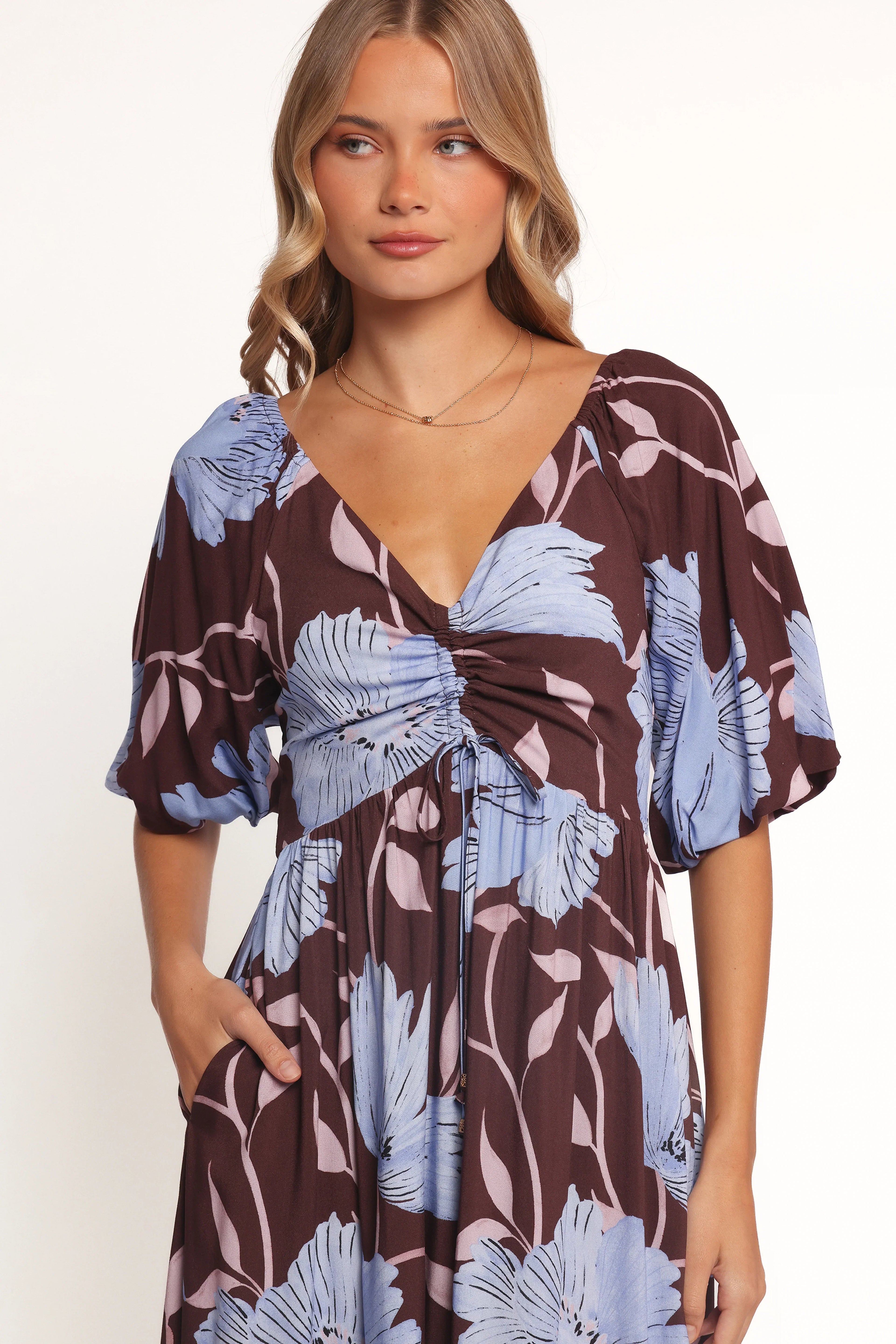 Robe longue Annabella - Coquelicots bleus
