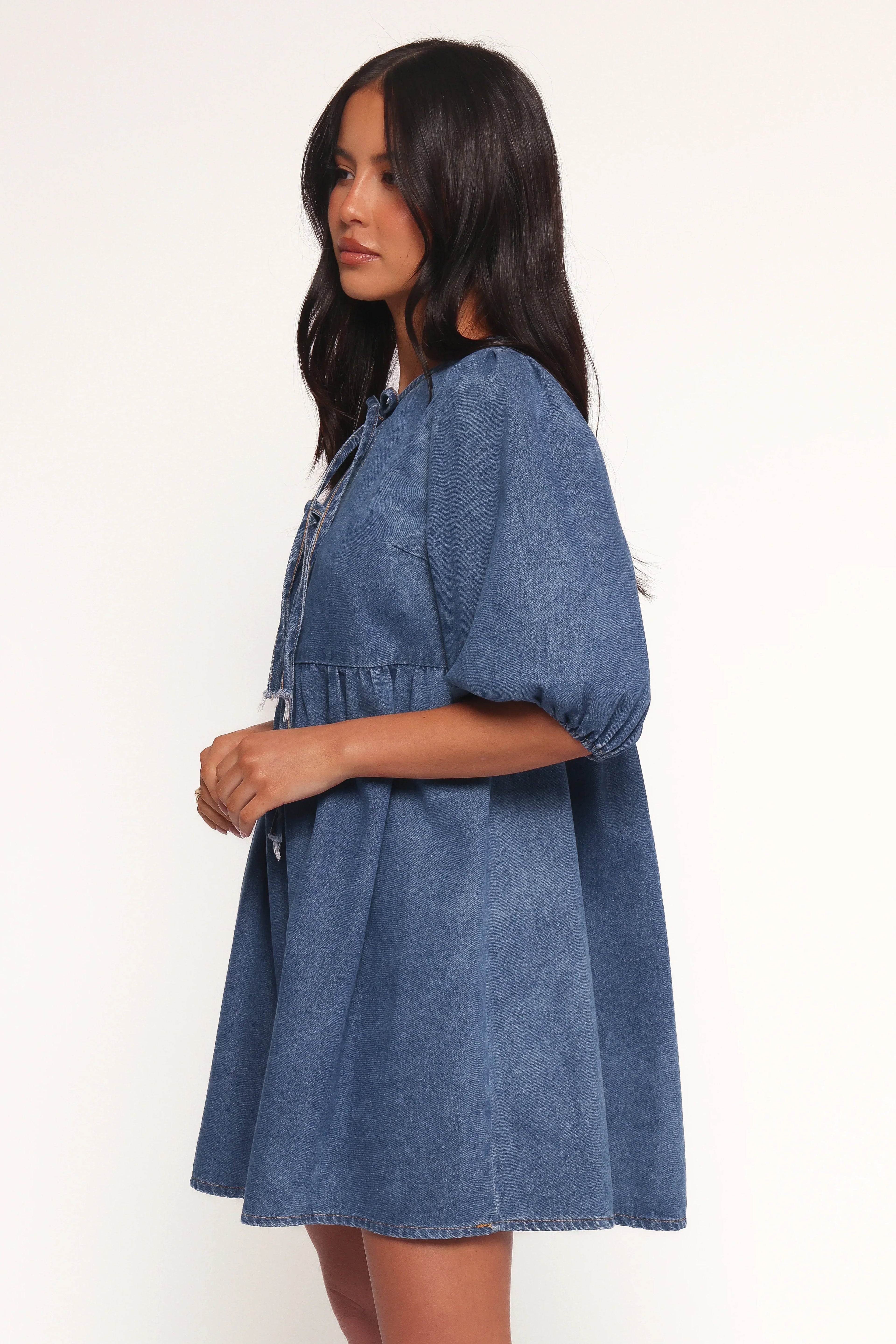Romana Tie Front Mini Dress - Dark Denim