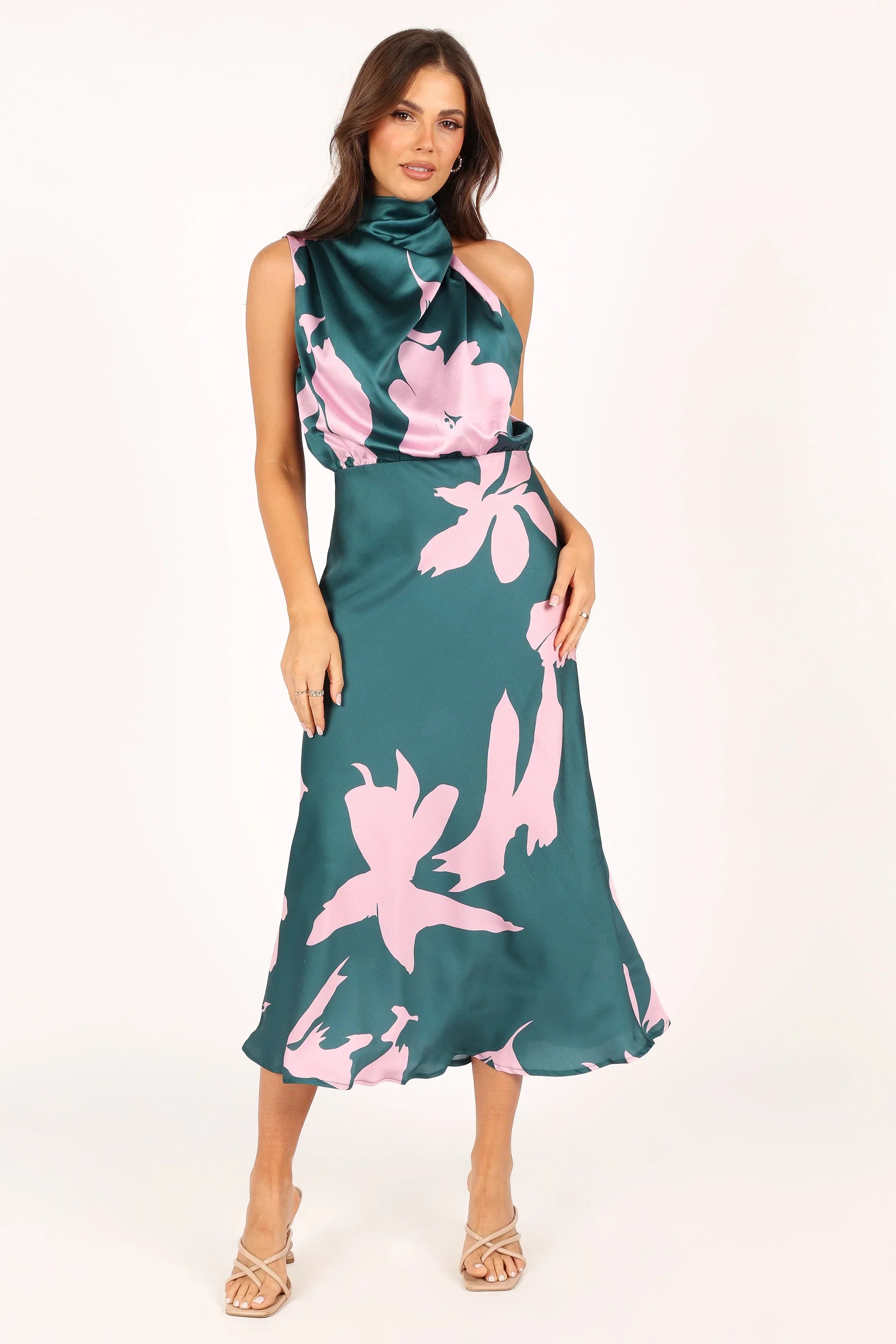 Robe Midi Anabelle Col Montant - Vert Rose
