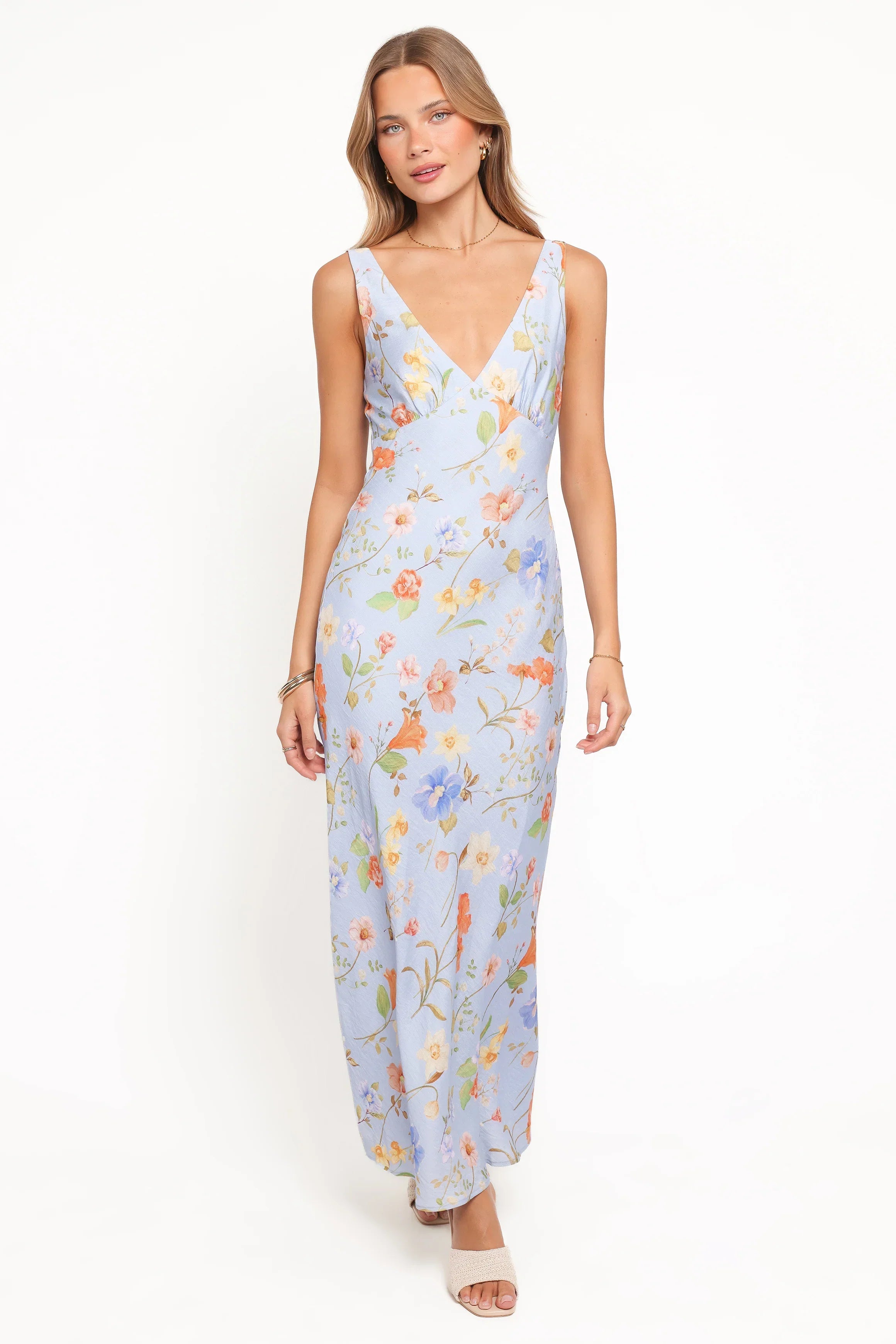 Robe longue Lunaria – Bleu fleuri