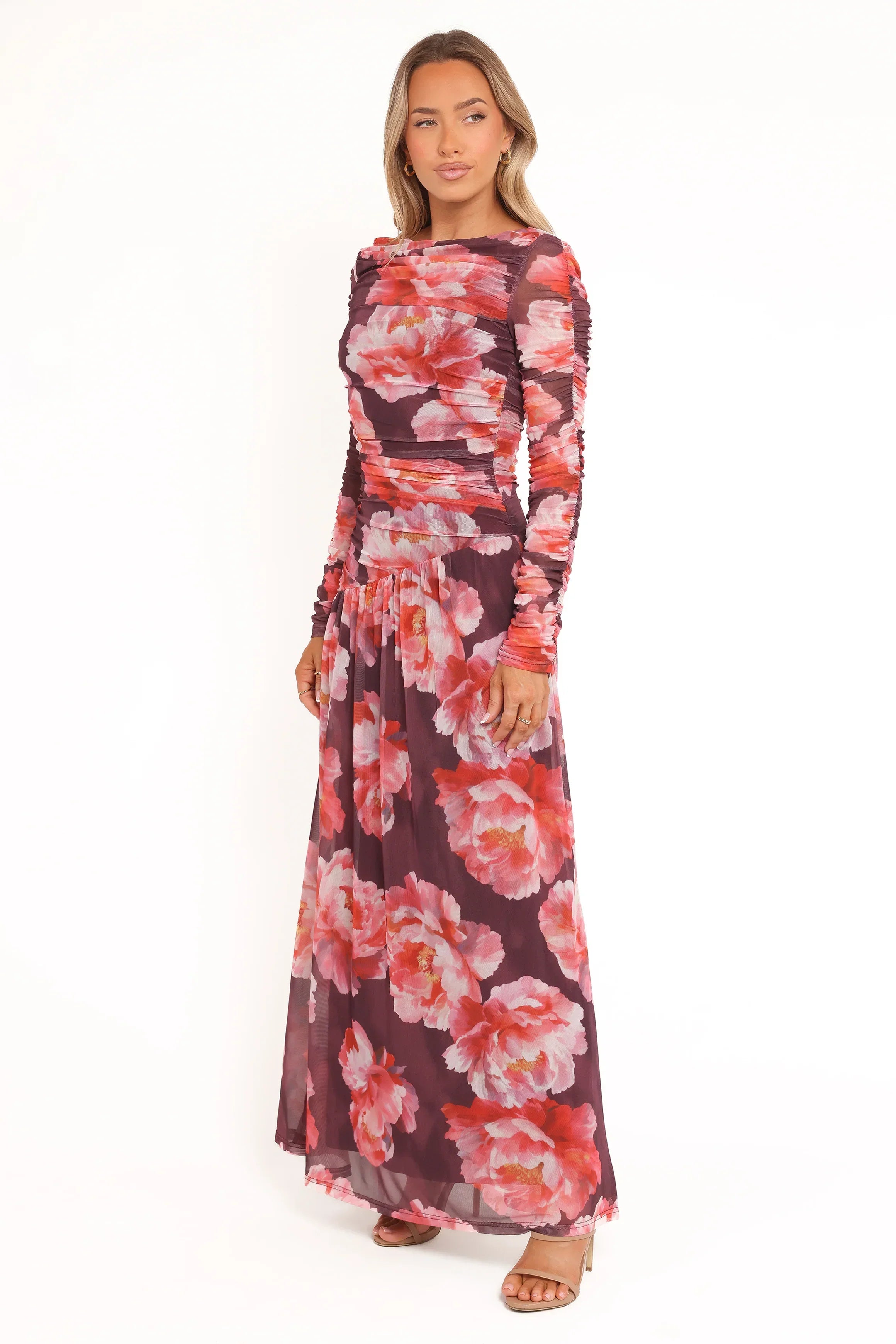 Robe longue Calypso à manches longues - Pivoine bordeaux