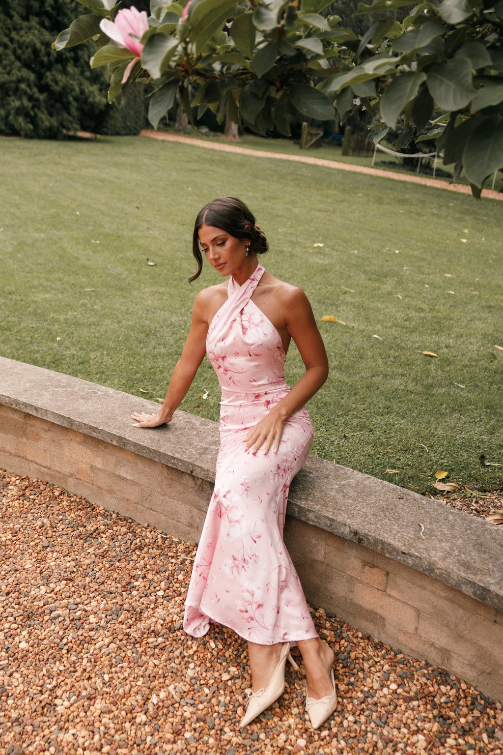 Robe longue dos nu Mila – Imprimé floral rose