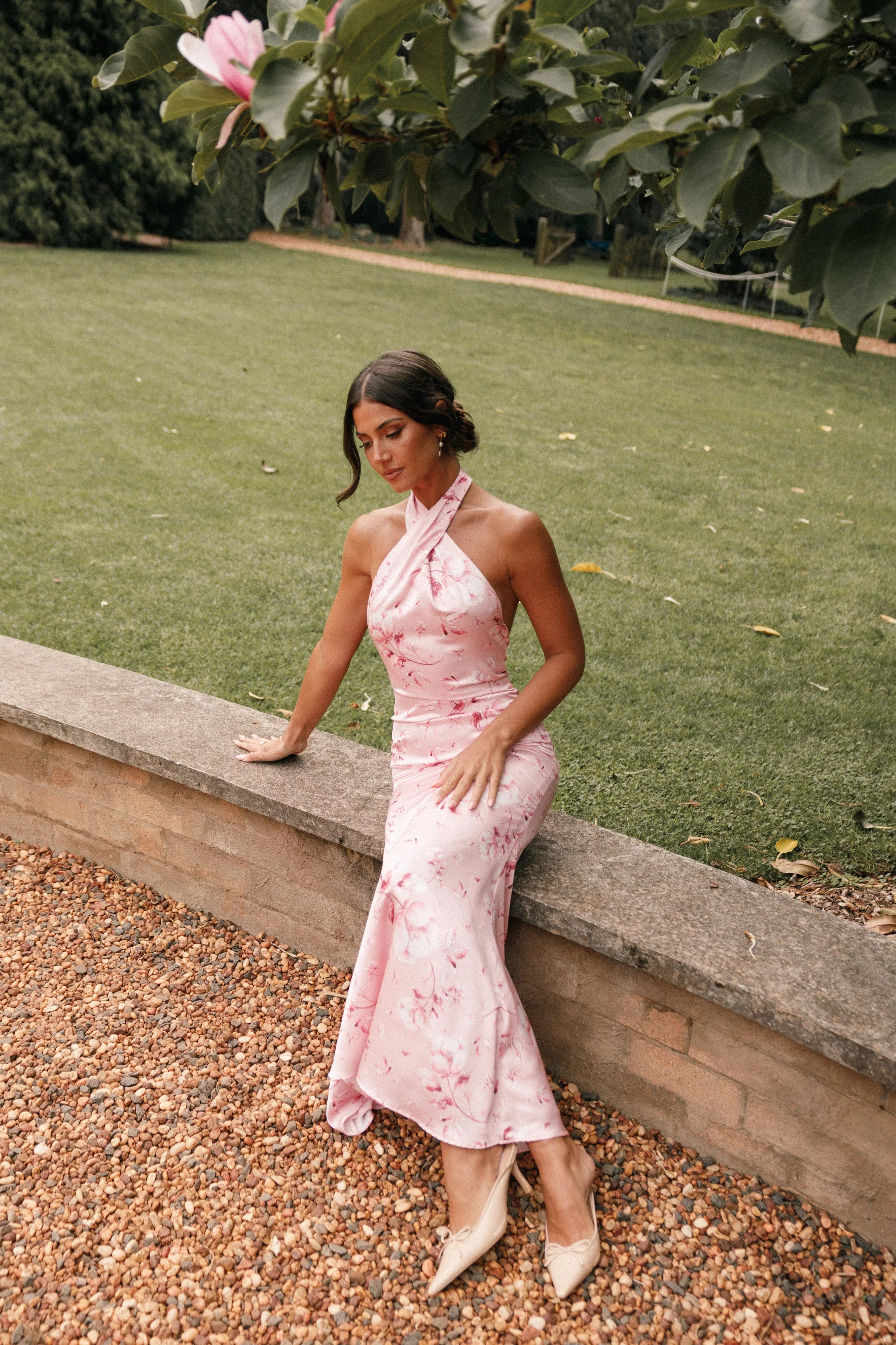Robe longue dos nu Mila – Imprimé floral rose