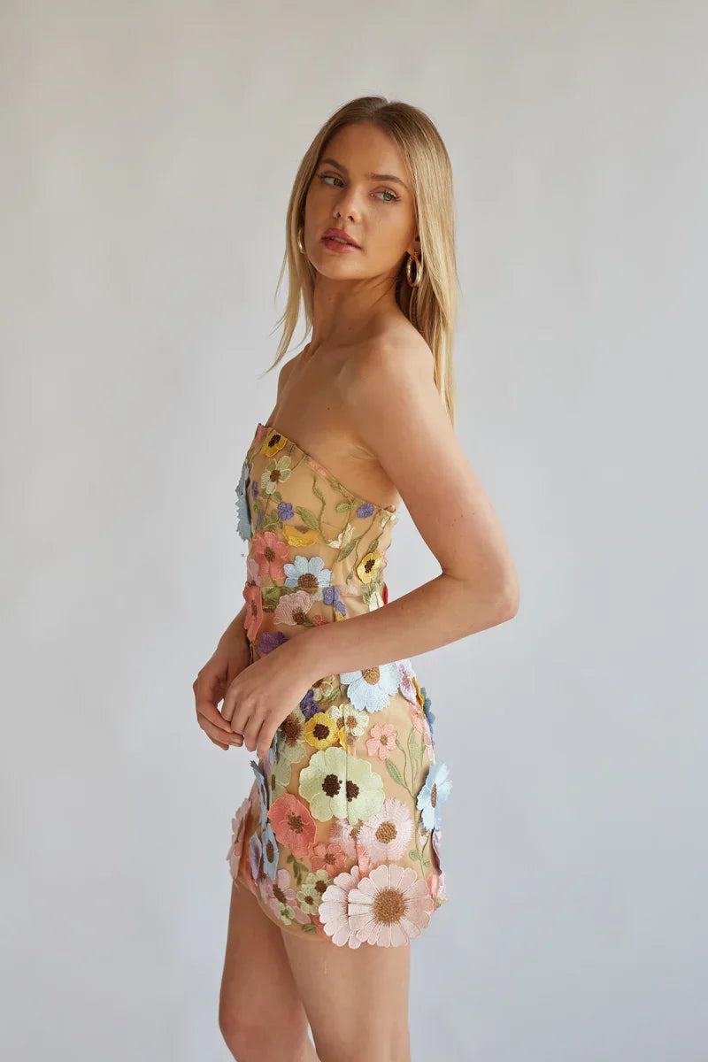 Candice Strapless Floral Lace Mini Dress