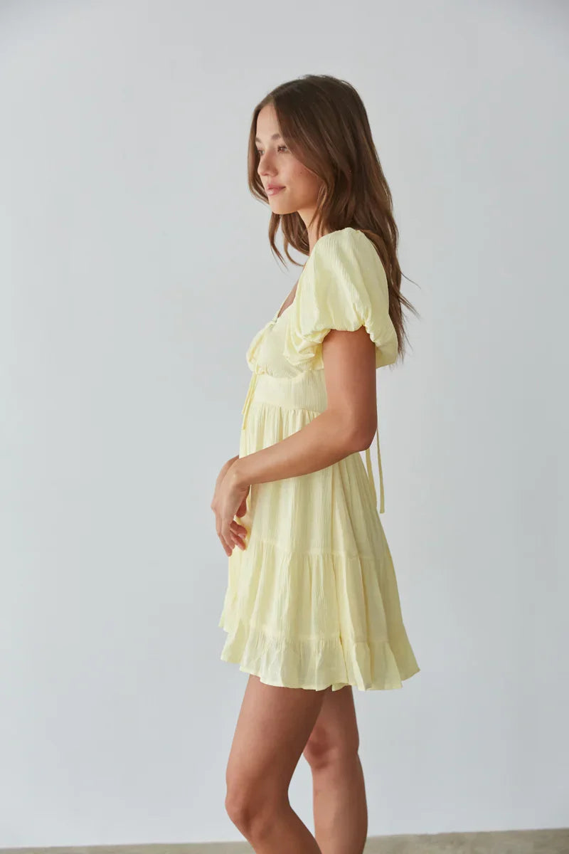 Dallas Open Back Puff Sleeve Babydoll Mini Dress