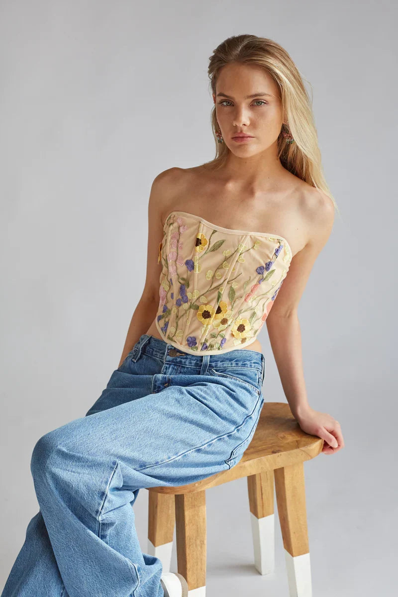 Haut corset en dentelle florale Marigold