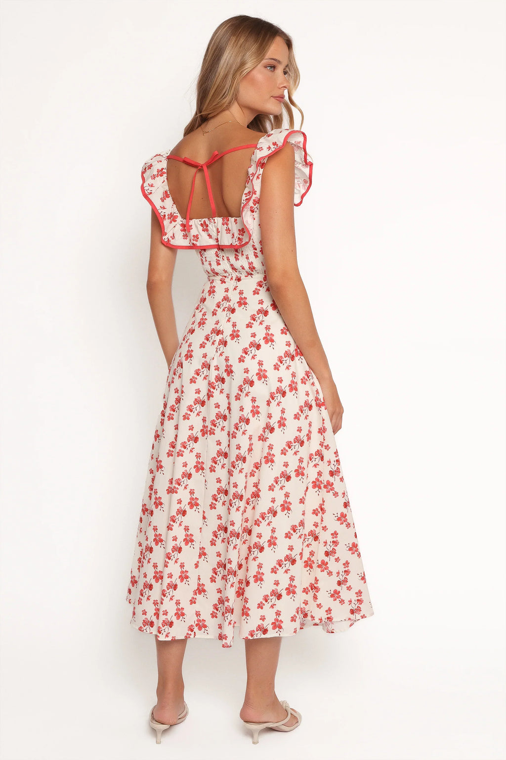 Robe longue Lucille – Motif floral rouge