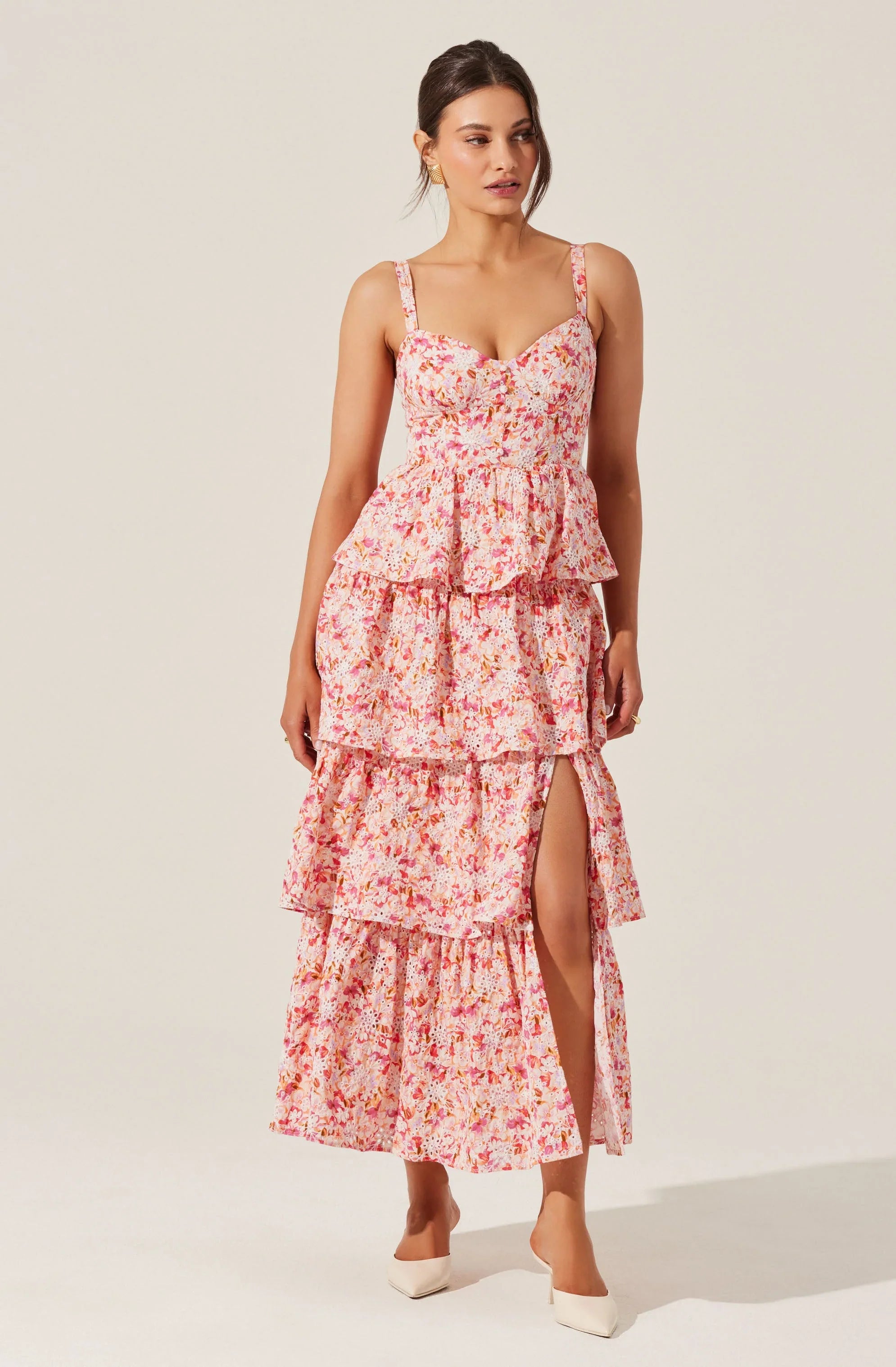 Midsummer Eyelet Tiered Floral Maxi Dress