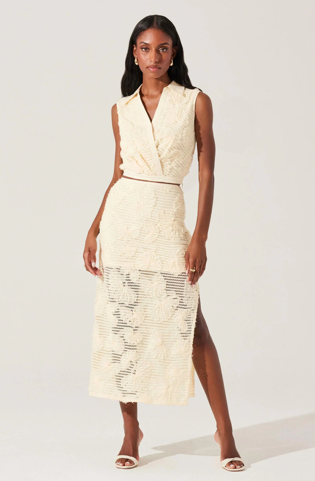 Jupe midi en maille texturée à motifs floraux Sol