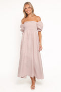 Siun Short Sleeve Midi Dress - Brown Gingham