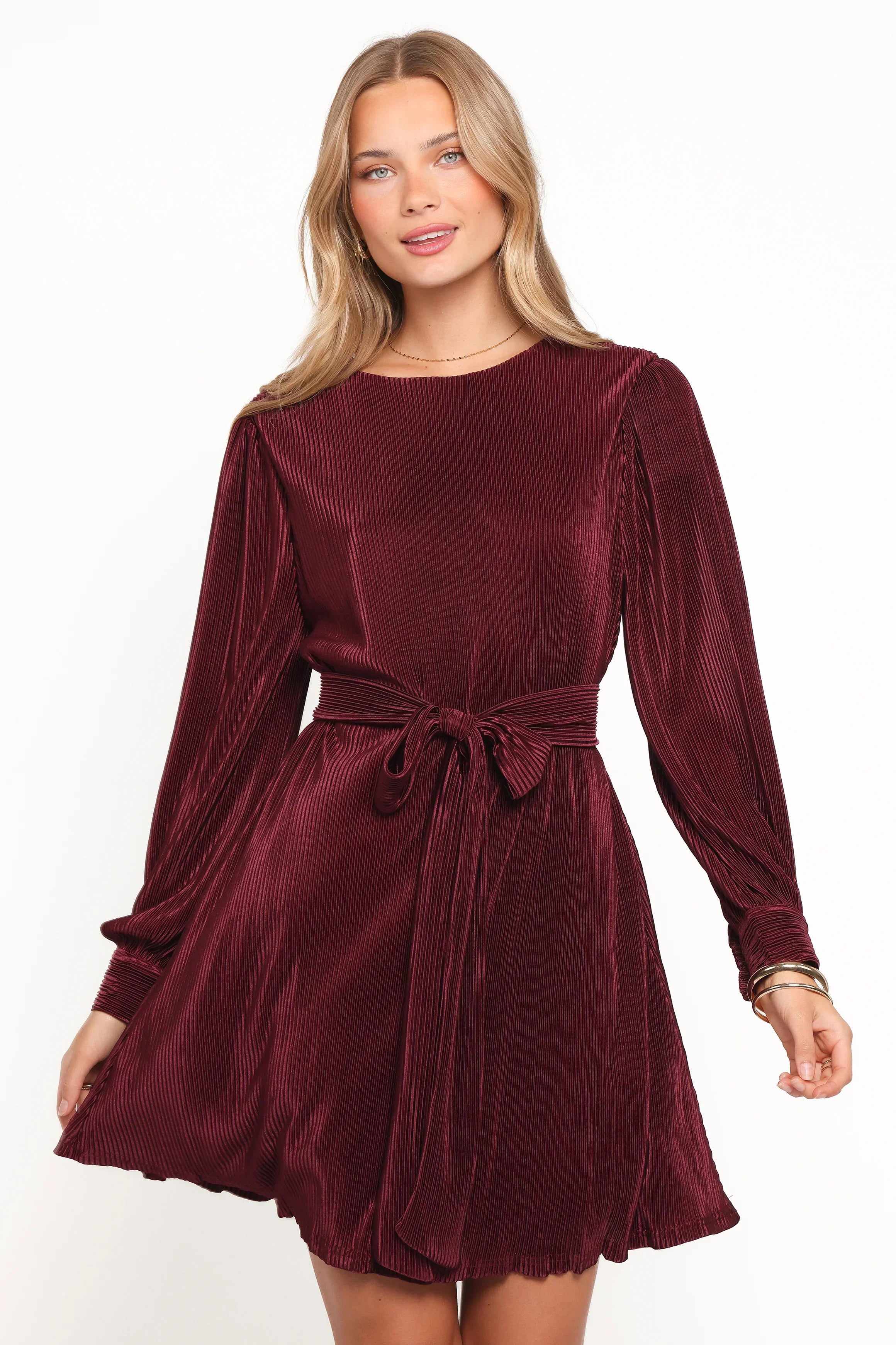 Robe plissée courte Joy - Bourgogne