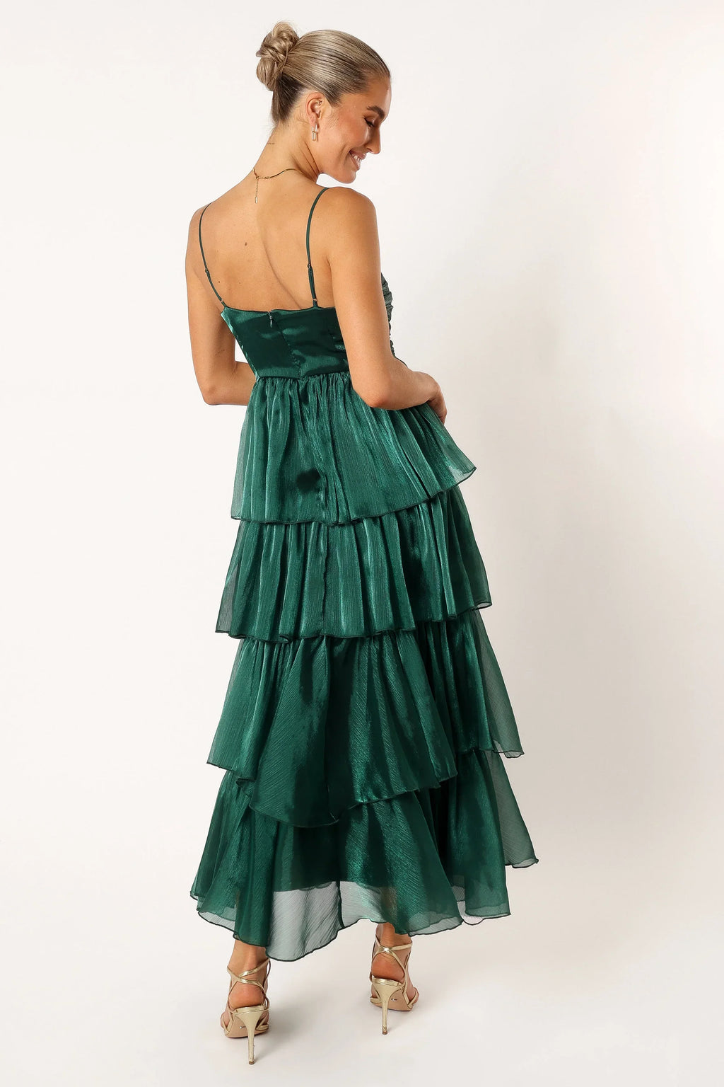 Robe longue étagée Jace - Émeraude chatoyante