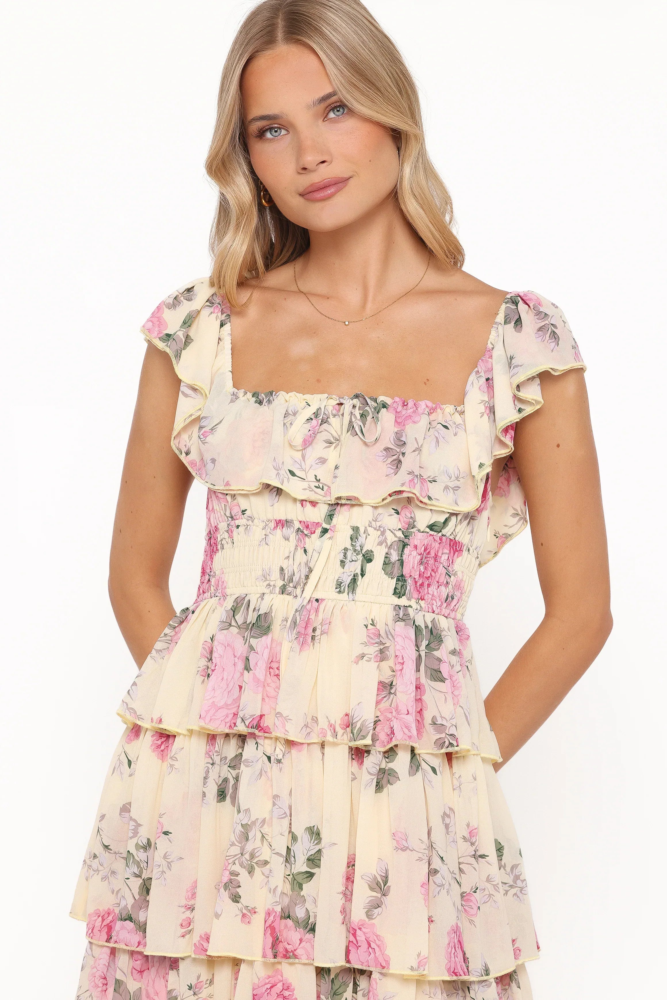 Robe longue Belle - Motif floral jaune