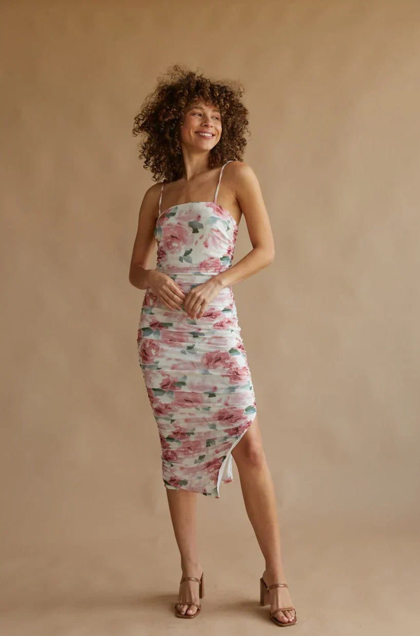 Robe midi moulante en maille florale Lorelle