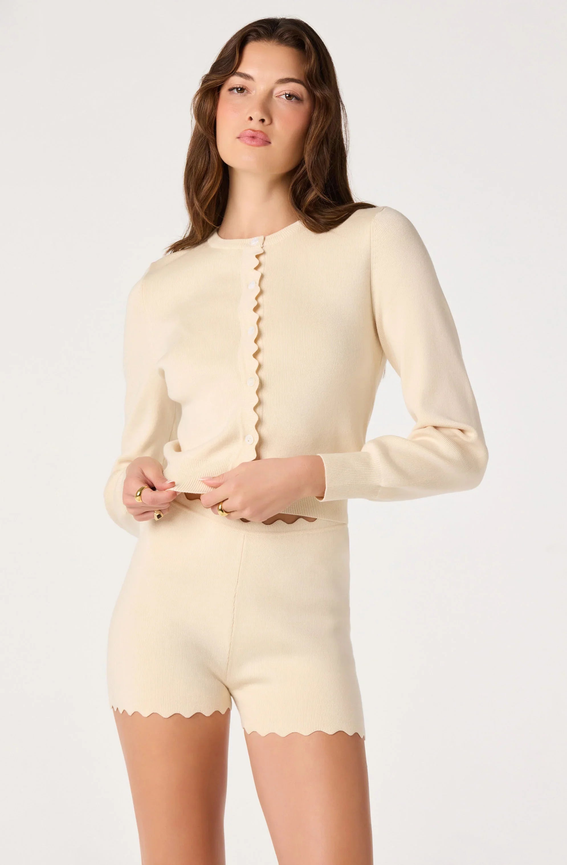 Scalloped Trim Sweater Shorts