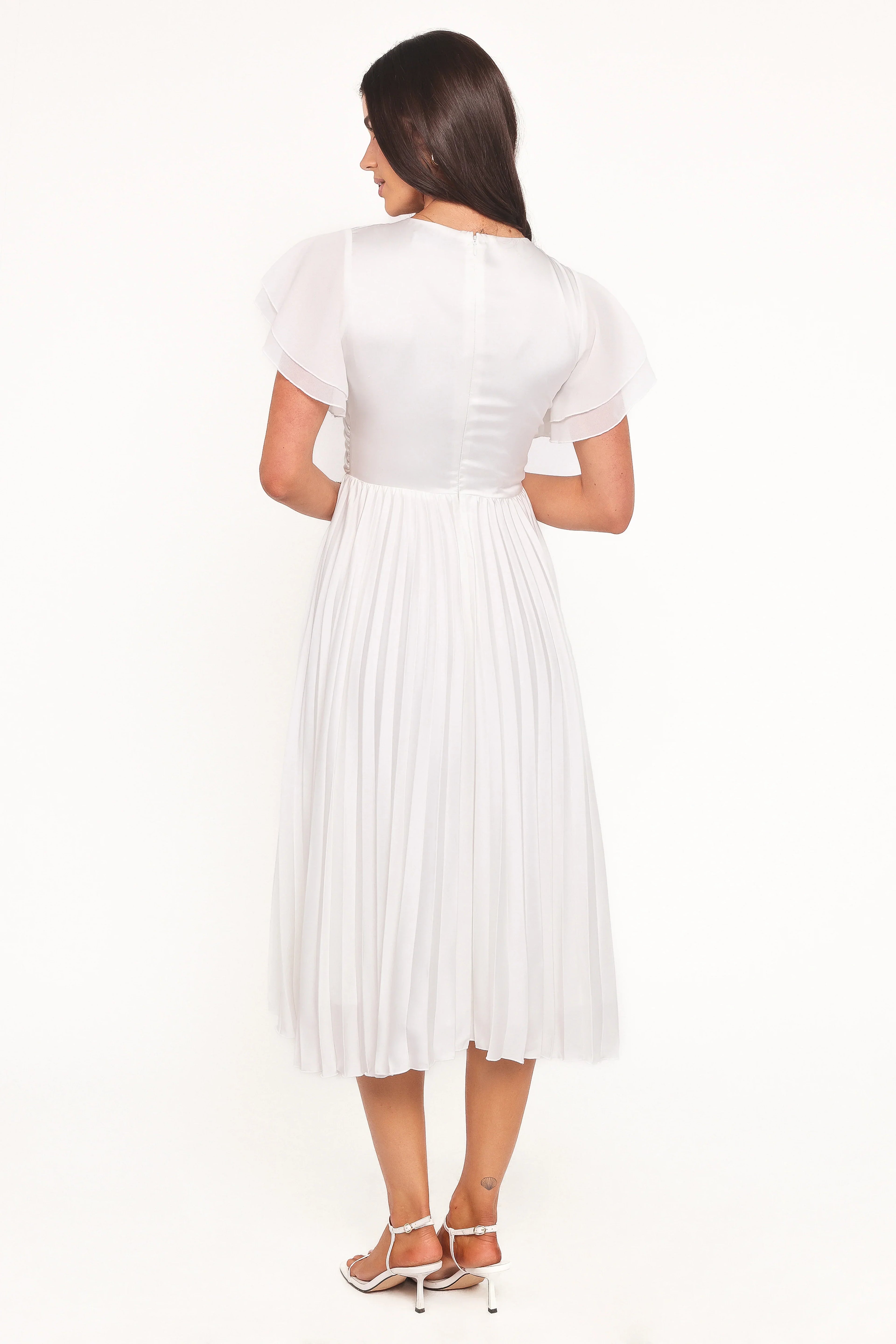 Nova Flutter Sleeve Midi Dress - White