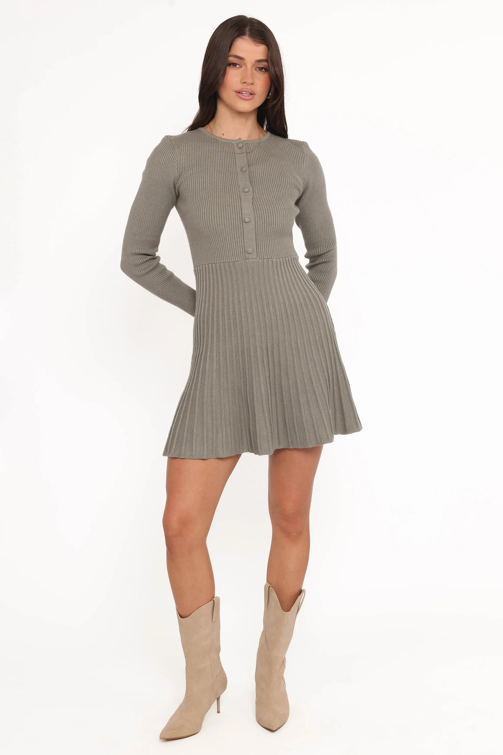 Mini-robe Darlina à manches longues - Olive